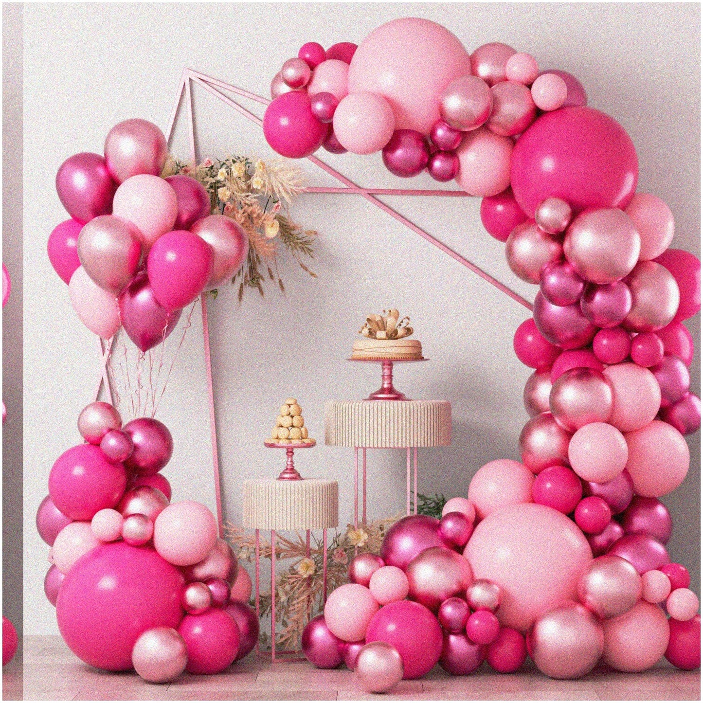 Pink Balloon Arch Kit 124pcs with Ribbons and Dots
