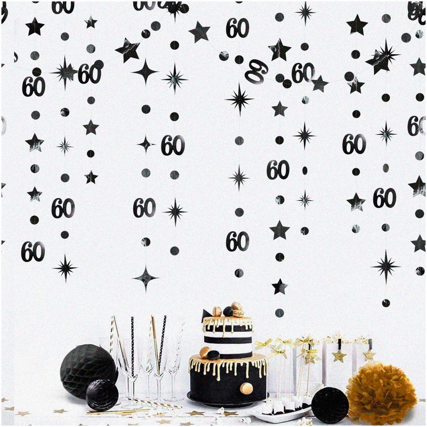 Black Starry Streamer Bunting for 60th Birthday