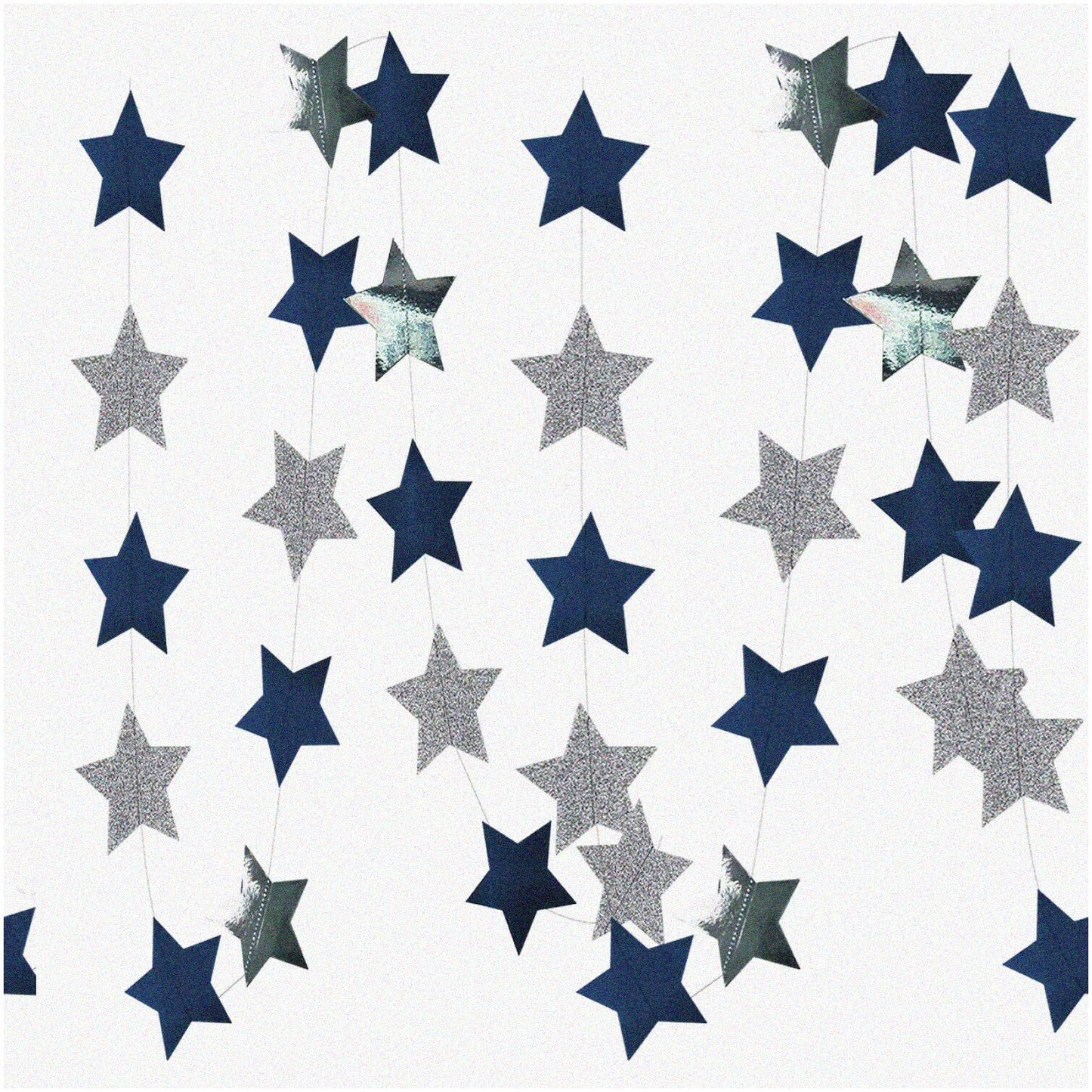 Navy Blue Silver Star Garland Set 2pcs