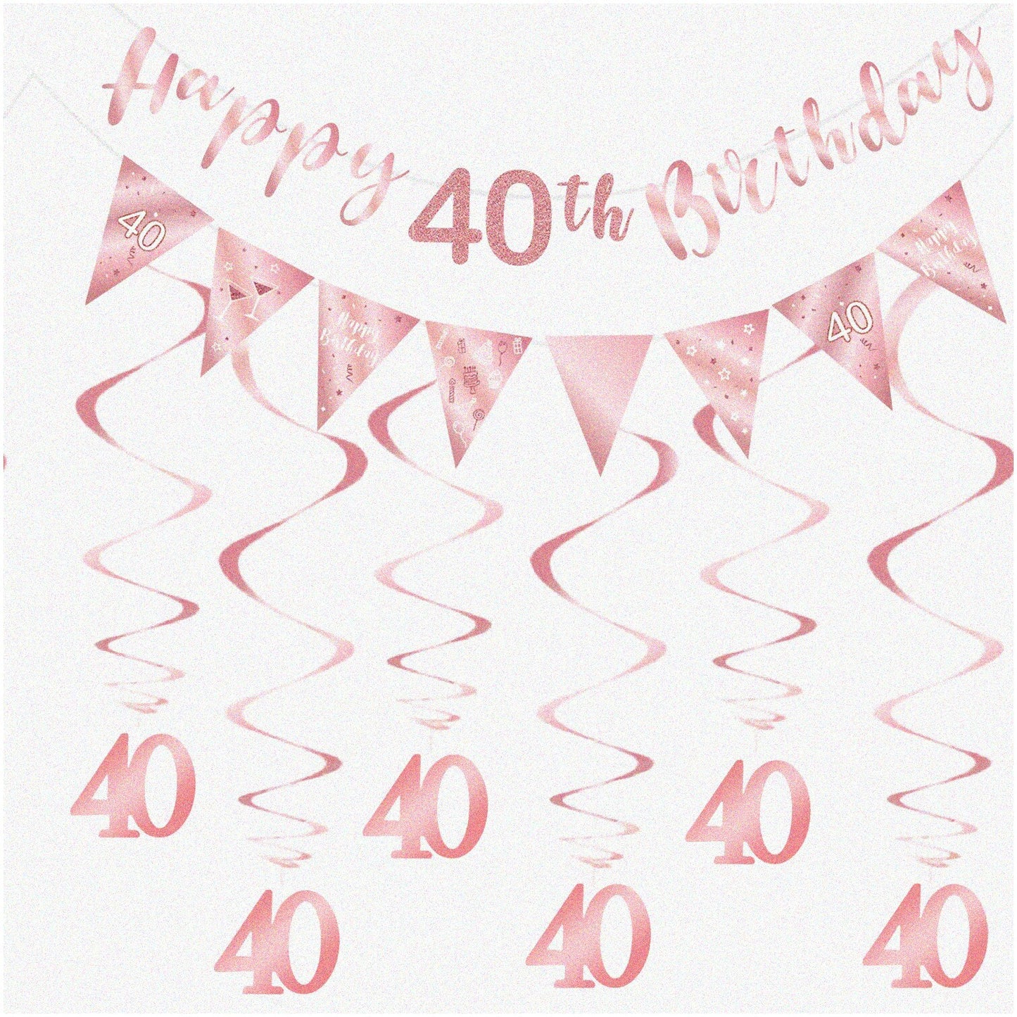 Rose Gold 40th Birthday Glitter Decorations Set