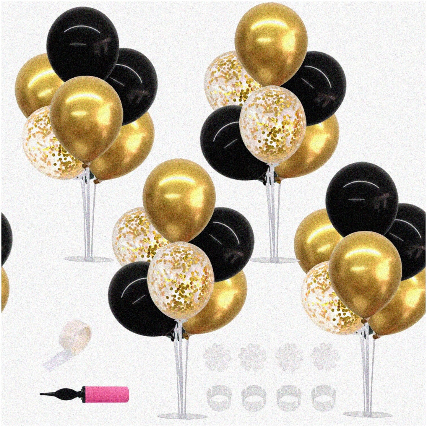Black and Gold Balloon Centerpiece Kit for Celebrations