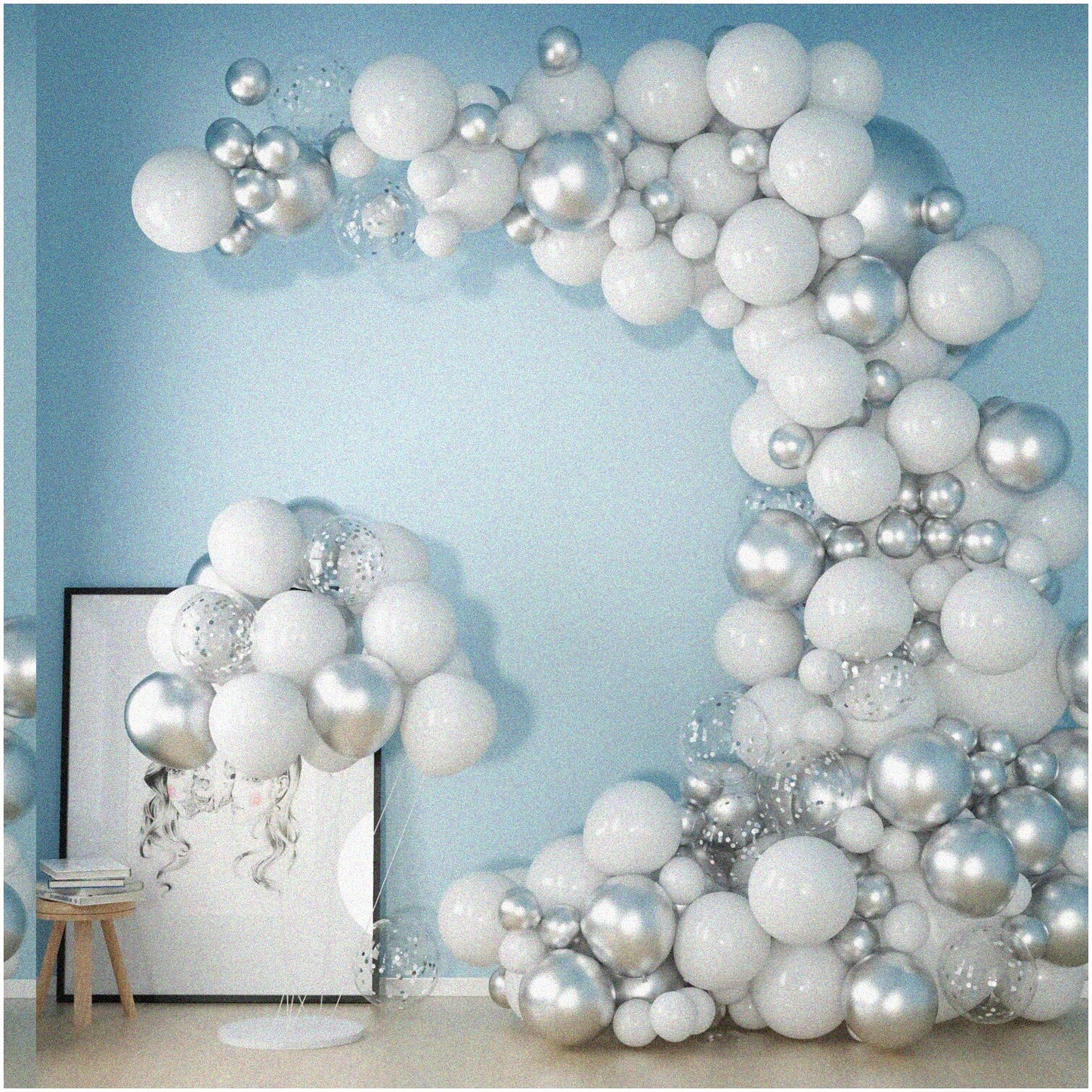 Winter Frost Balloon Arch Kit 12 White Silver Confetti Latex
