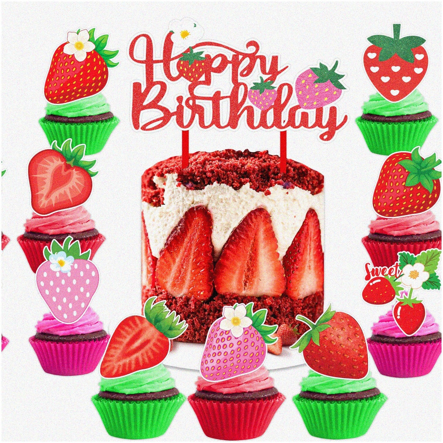 Berry Blast 1st Birthday Party Pack with 25 Strawberry Toppers