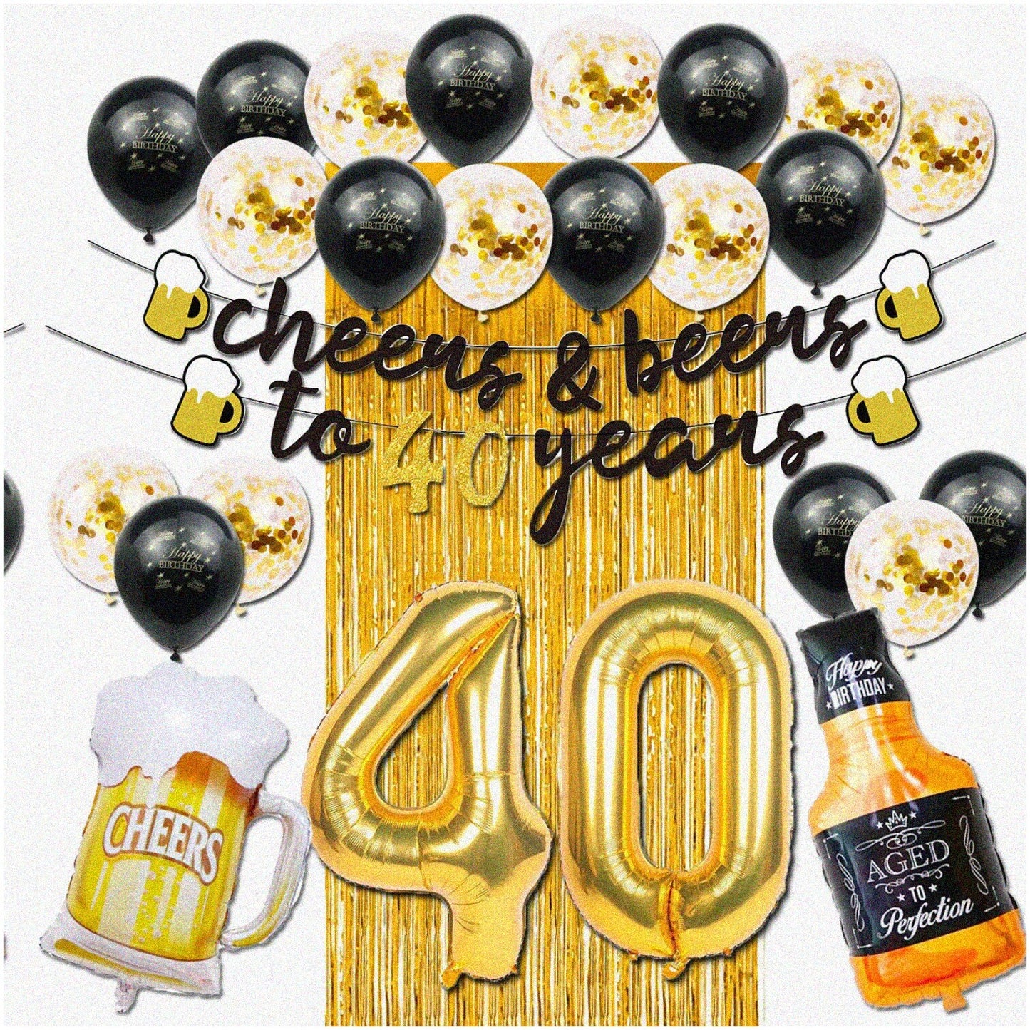 40th Birthday Decorations Kit Black and Gold