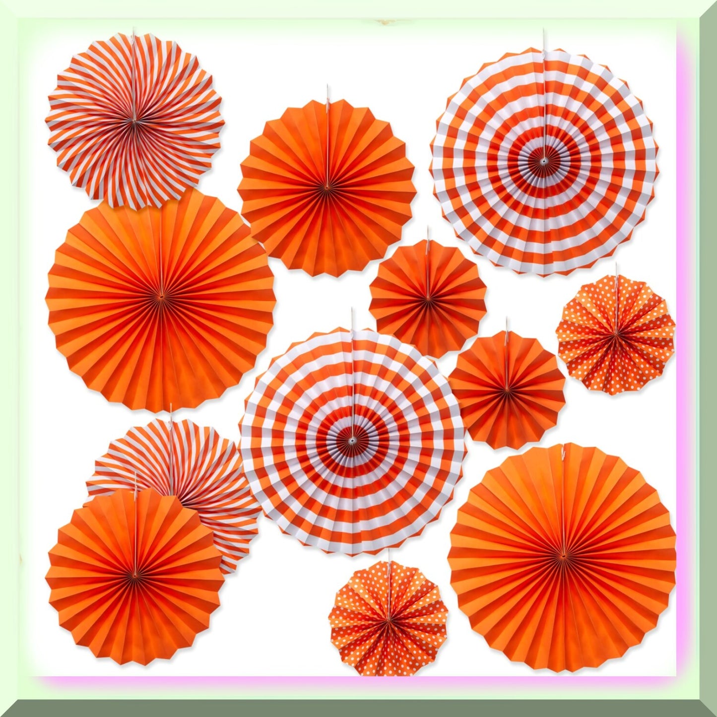12-Piece Orange Hanging Paper Fan Set for Fiesta Decorations