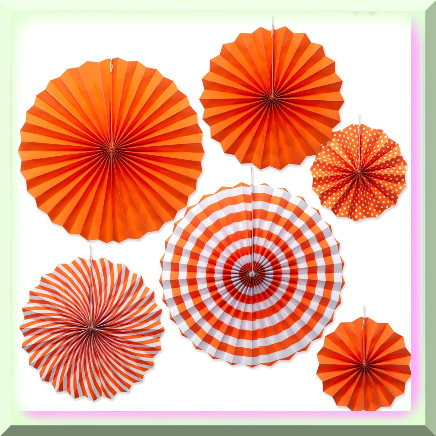 12-Piece Orange Hanging Paper Fan Set for Fiesta Decorations