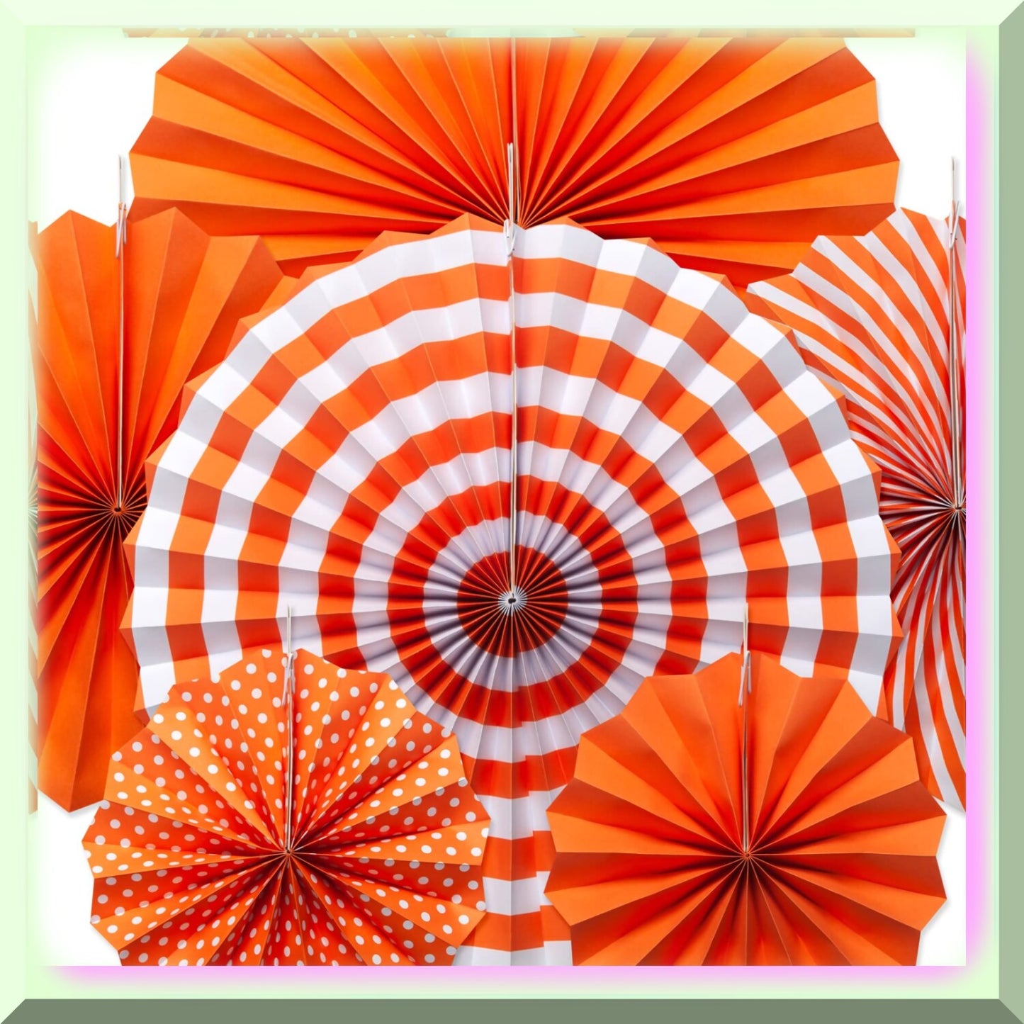 12-Piece Orange Hanging Paper Fan Set for Fiesta Decorations
