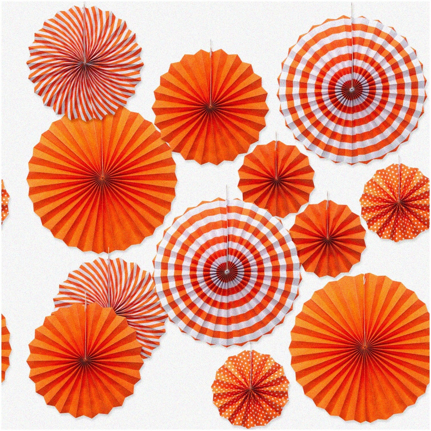 12-Piece Orange Hanging Paper Fan Set for Fiesta Decorations
