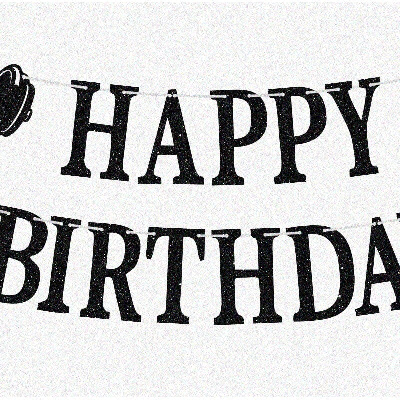 Black Glittery Barbell Birthday Banner for Fitness Enthusiasts