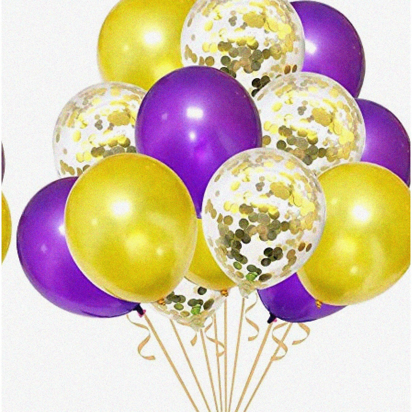 30PCS Purple & Gold Confetti Balloons