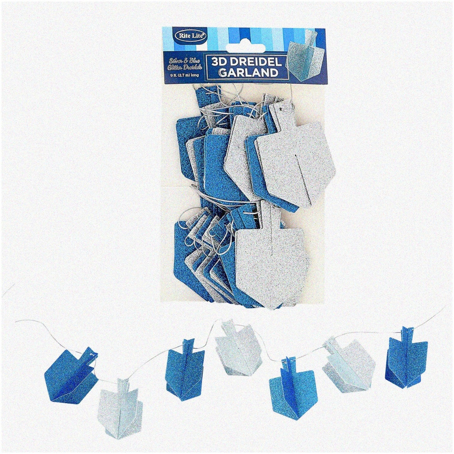 9ft Blue and Silver Hanukkah Dreidel Garland