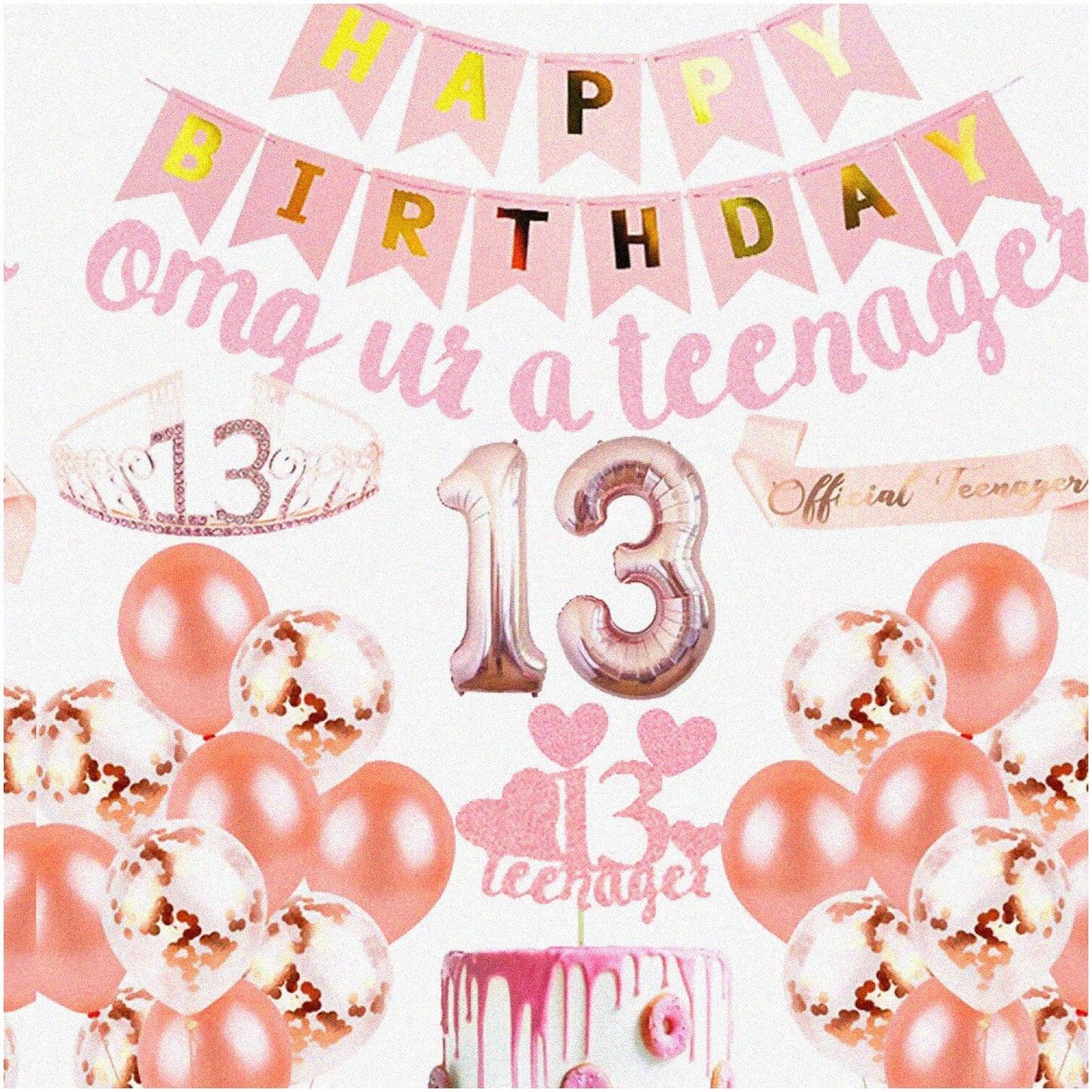 Sparkling Rose Gold 13th Birthday Party Kit for Girls