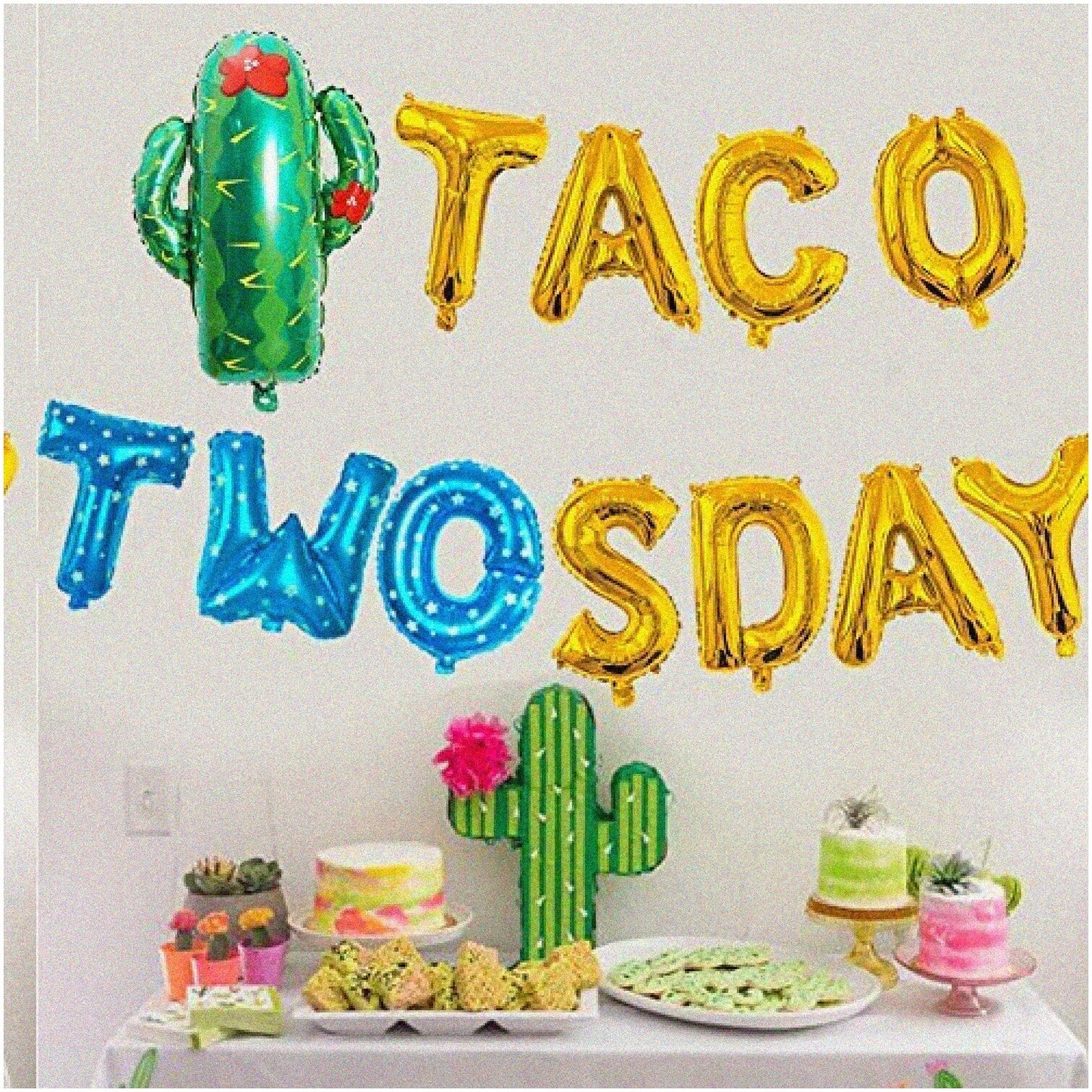 Taco Twosday Party Kit with Blue Decorations and Balloons