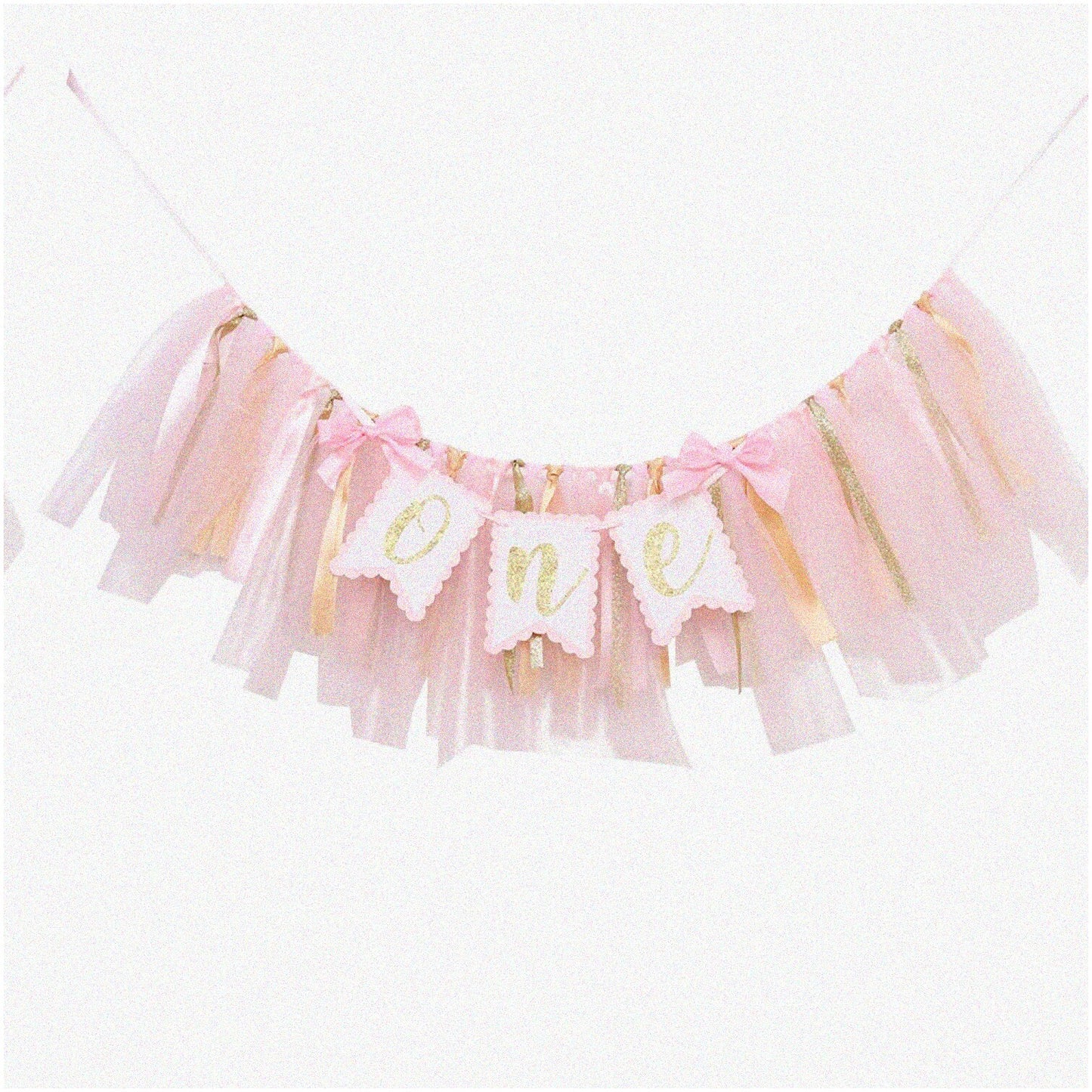 First Birthday Highchair Banner Pink Tulle Ribbon
