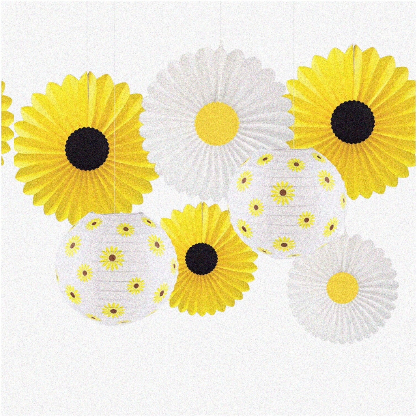 Sunflower Fiesta Party Decorations Set with Paper Fans and Lanterns