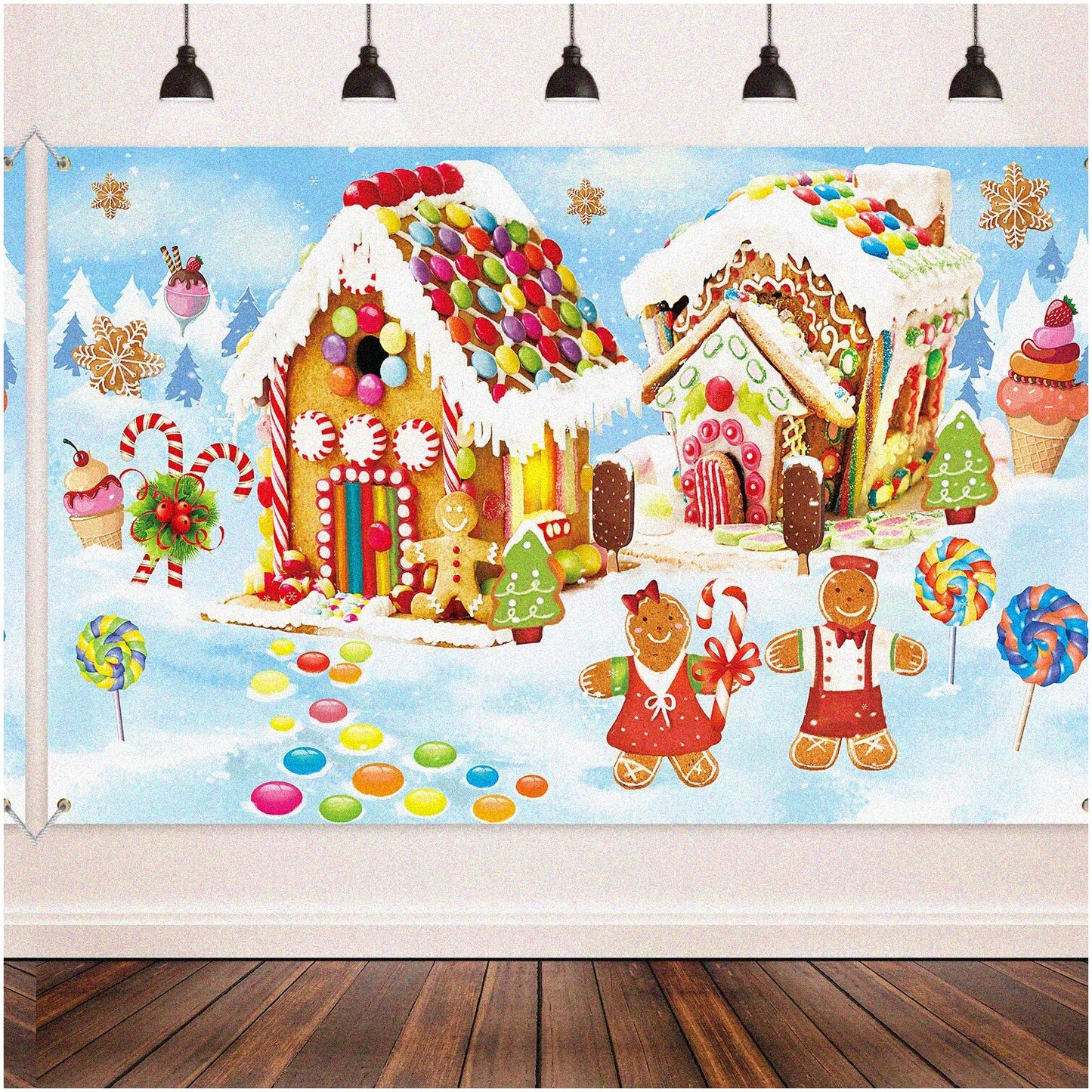 Gingerbread Winter Wonderland Fabric Backdrop 185x110cm