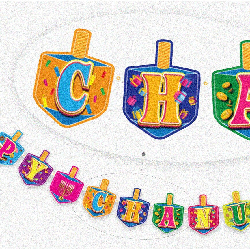 Hanukkah Banner with Dreidels, Multicolored, 7 Feet