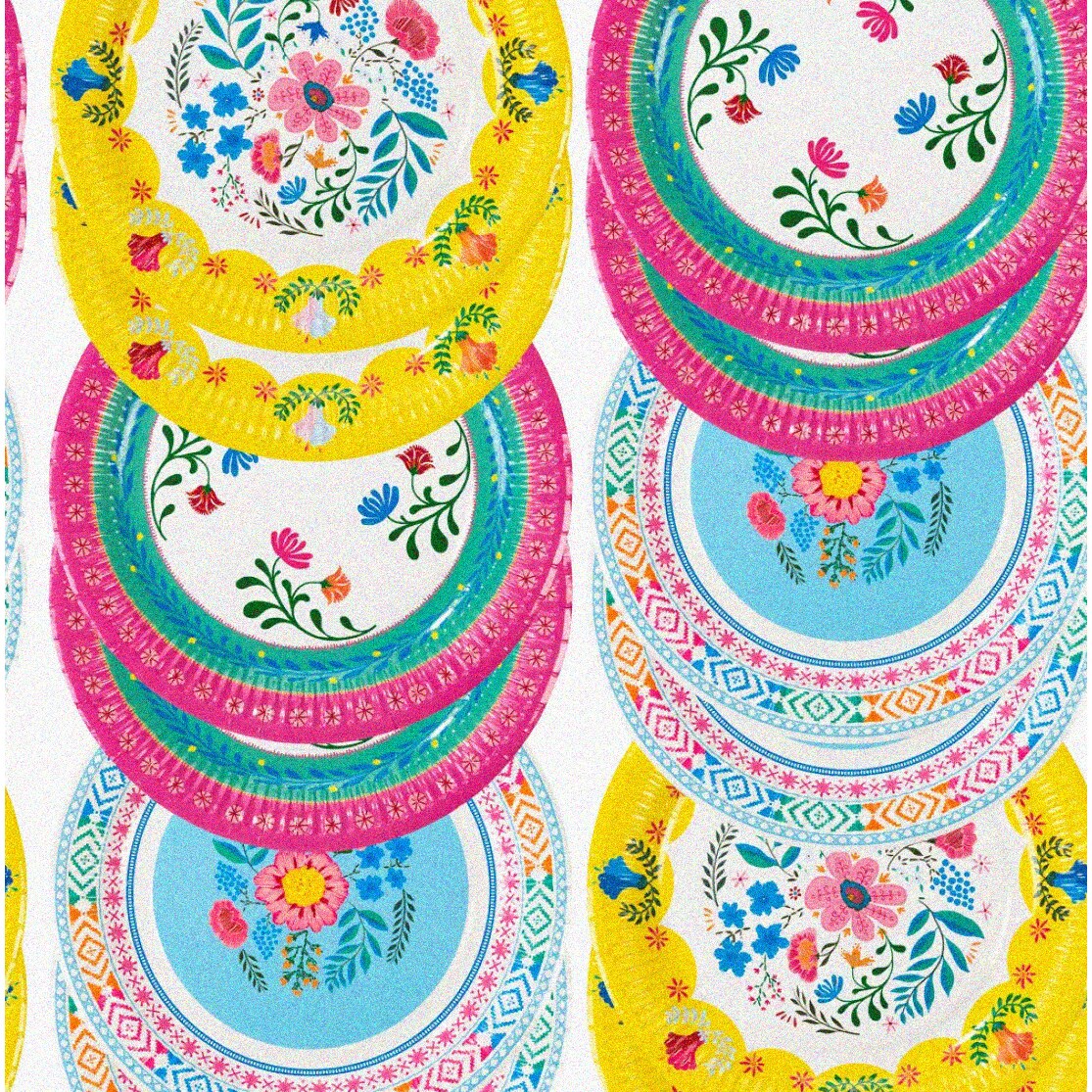 Vibrant Floral Paper Plates Pack of 9 9-inch