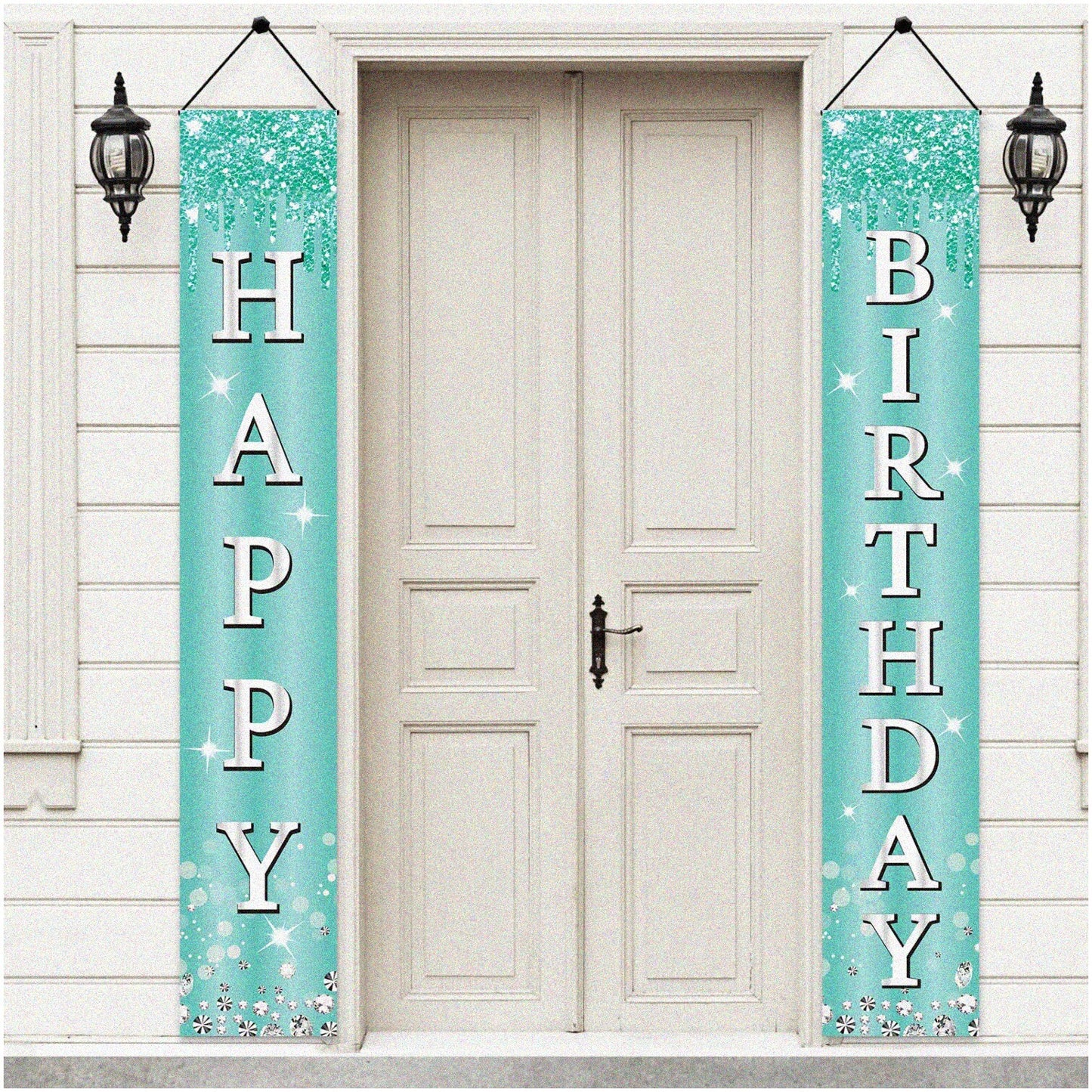 Teal Silver Door Banner Set 71x12 Inches for Birthday Celebration