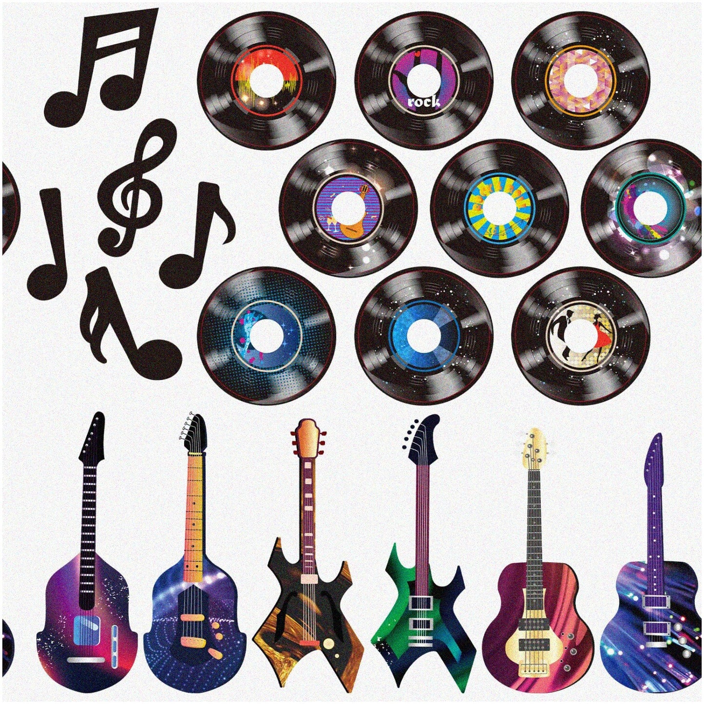 Music Notes, Guitars, Records Party Decorations Set
