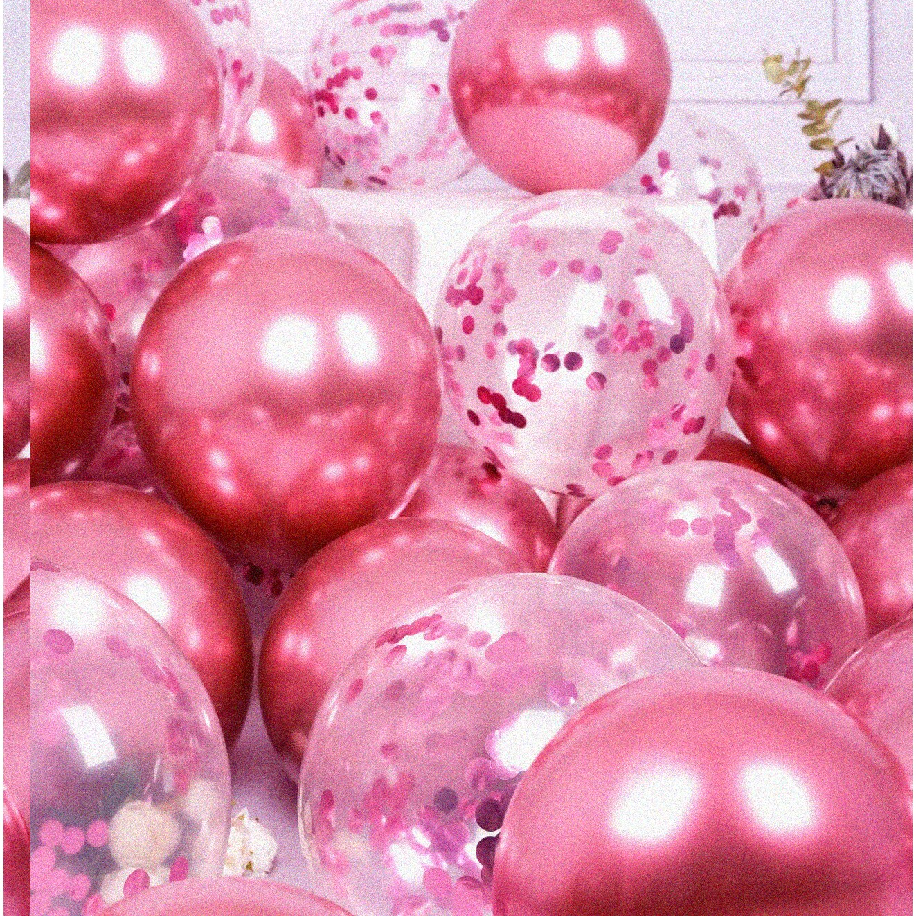 47PCS Metallic Hot Pink & Confetti Balloons Kit
