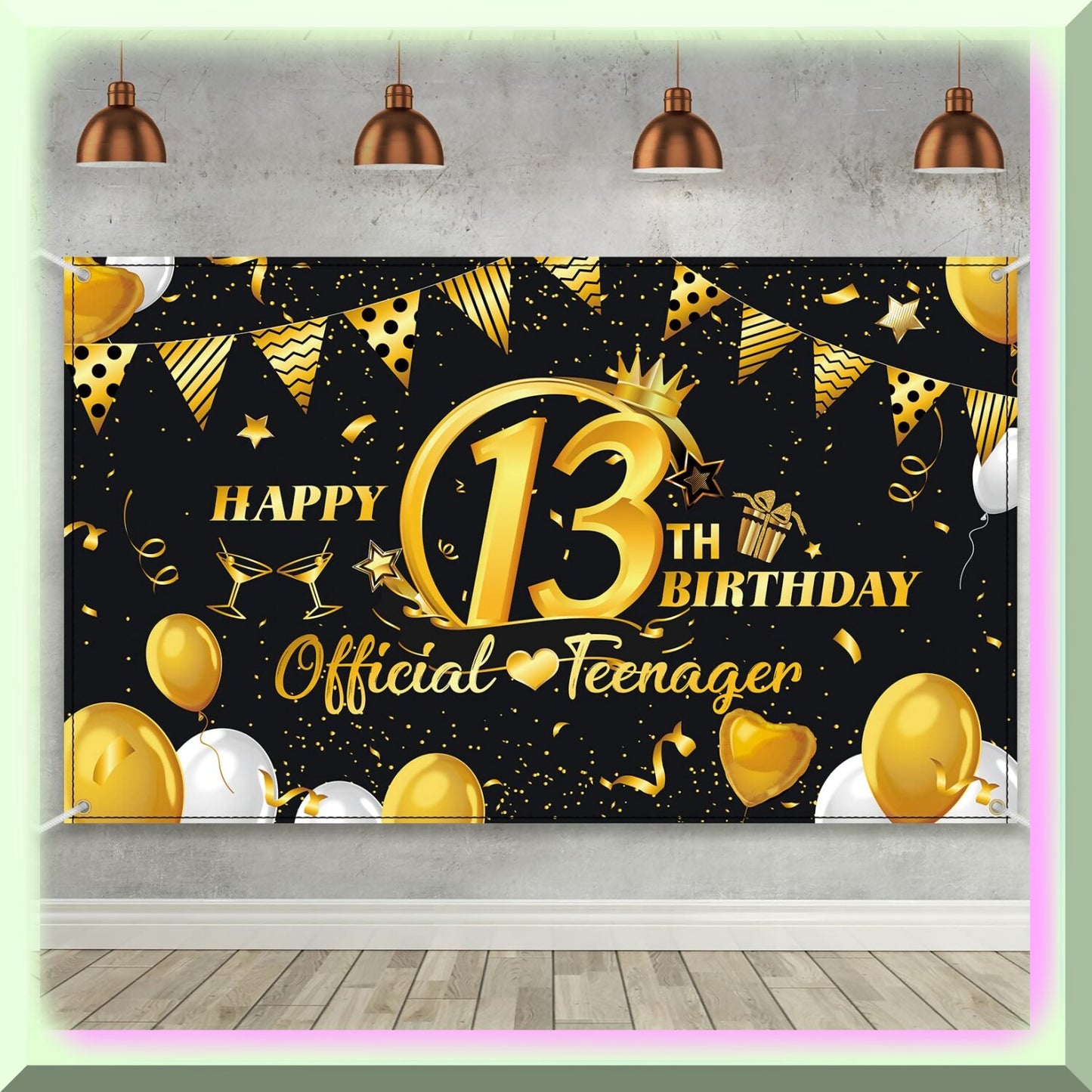 13th Birthday Bash Kit Black and Gold XL Fabric Sign and Banner