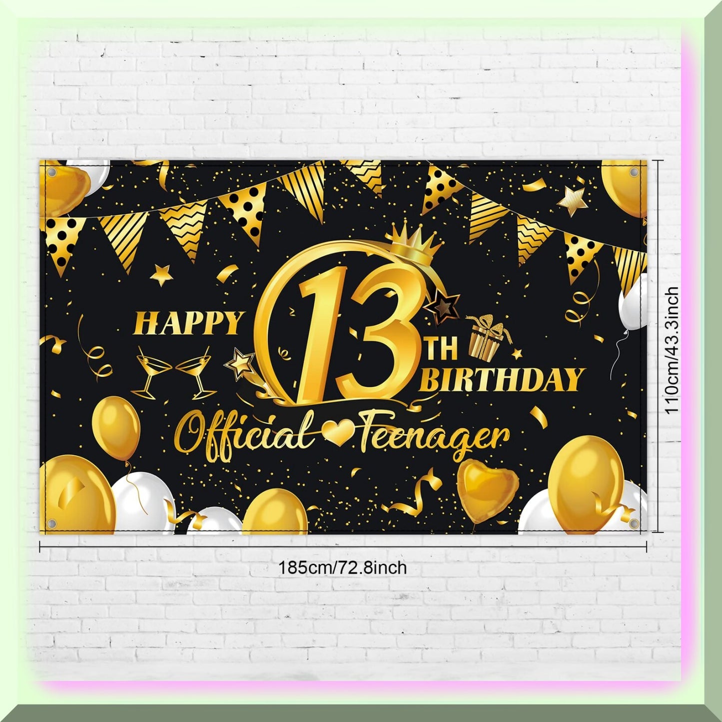13th Birthday Bash Kit Black and Gold XL Fabric Sign and Banner
