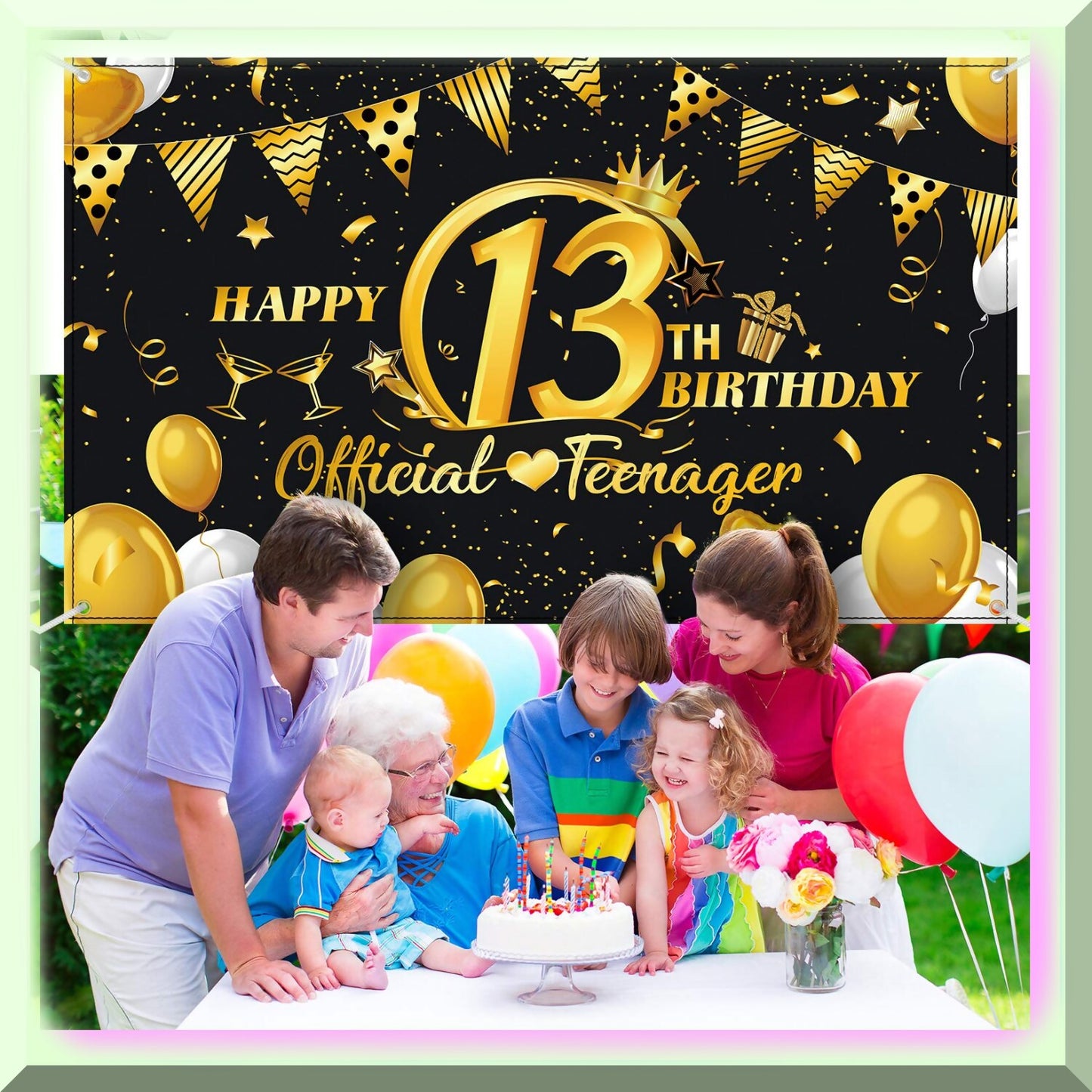 13th Birthday Bash Kit Black and Gold XL Fabric Sign and Banner