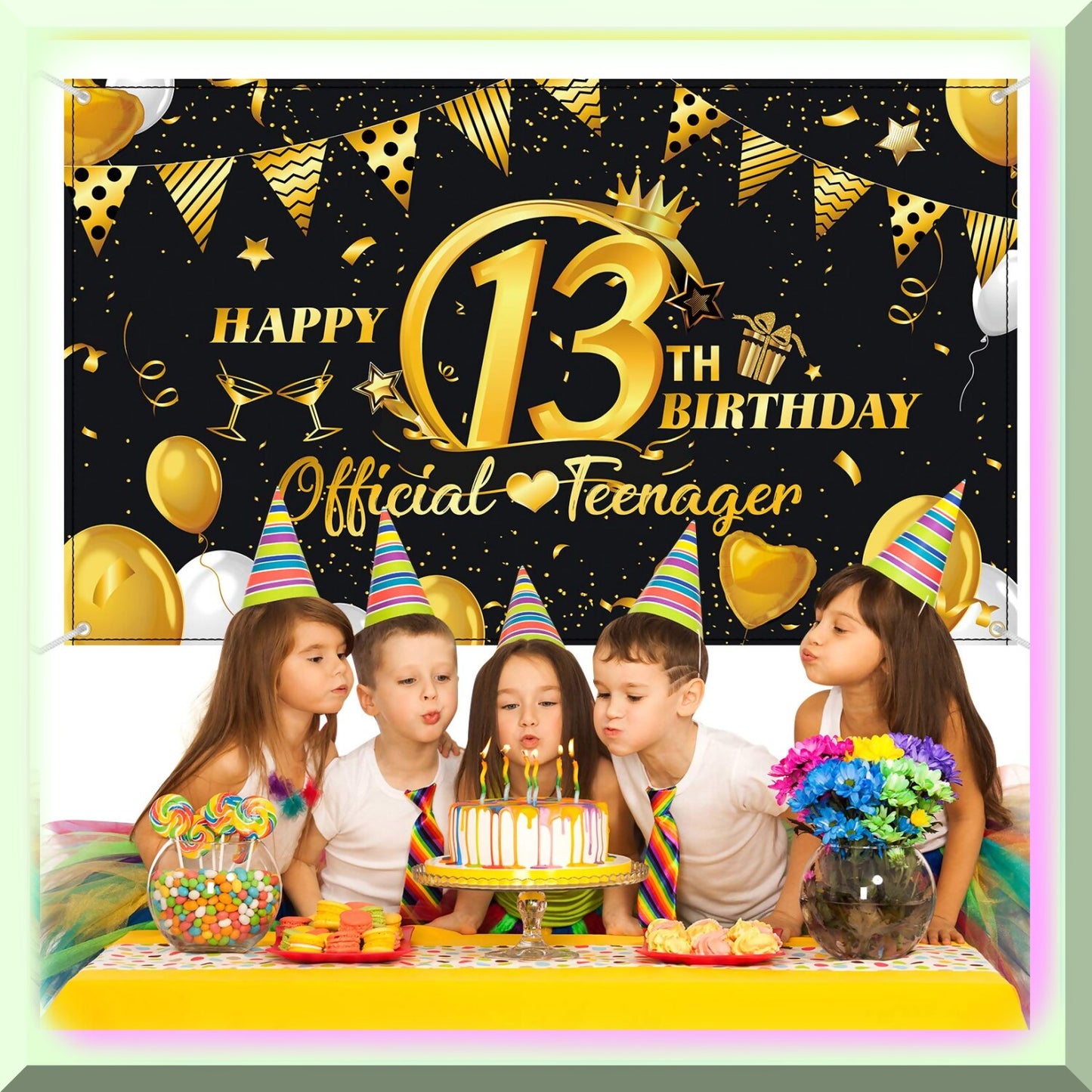 13th Birthday Bash Kit Black and Gold XL Fabric Sign and Banner