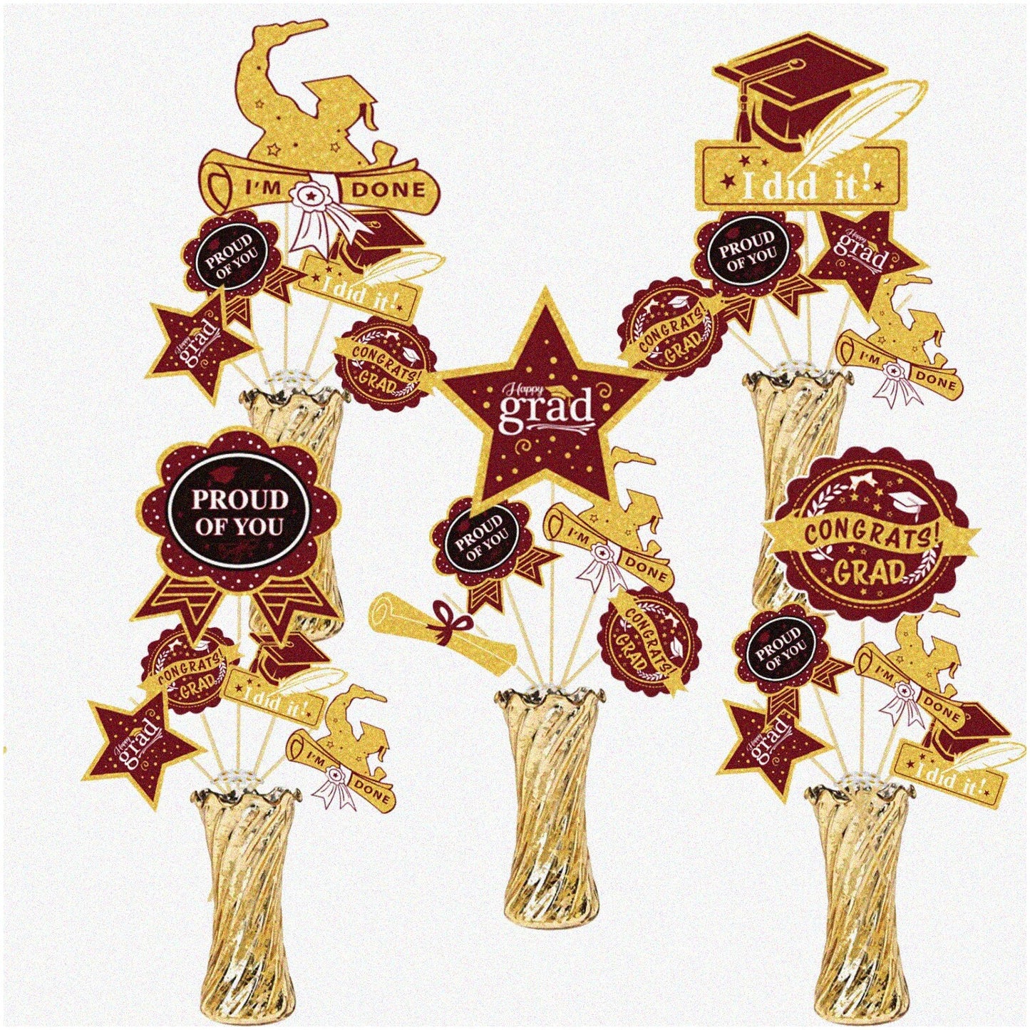 Maroon Gold Black Graduation Sticks 24pcs