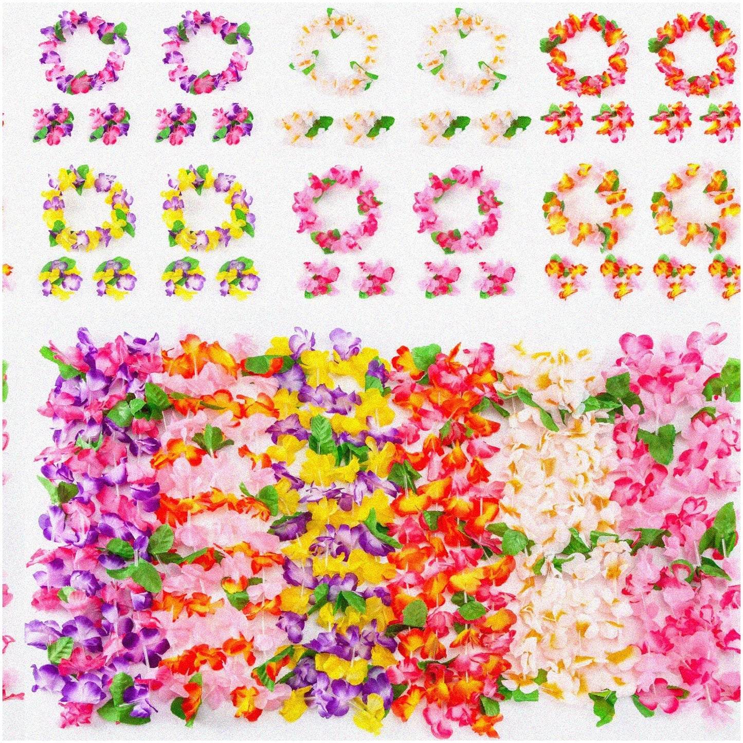 48PCS Hawaiian Leis Headbands Wristbands Party Pack