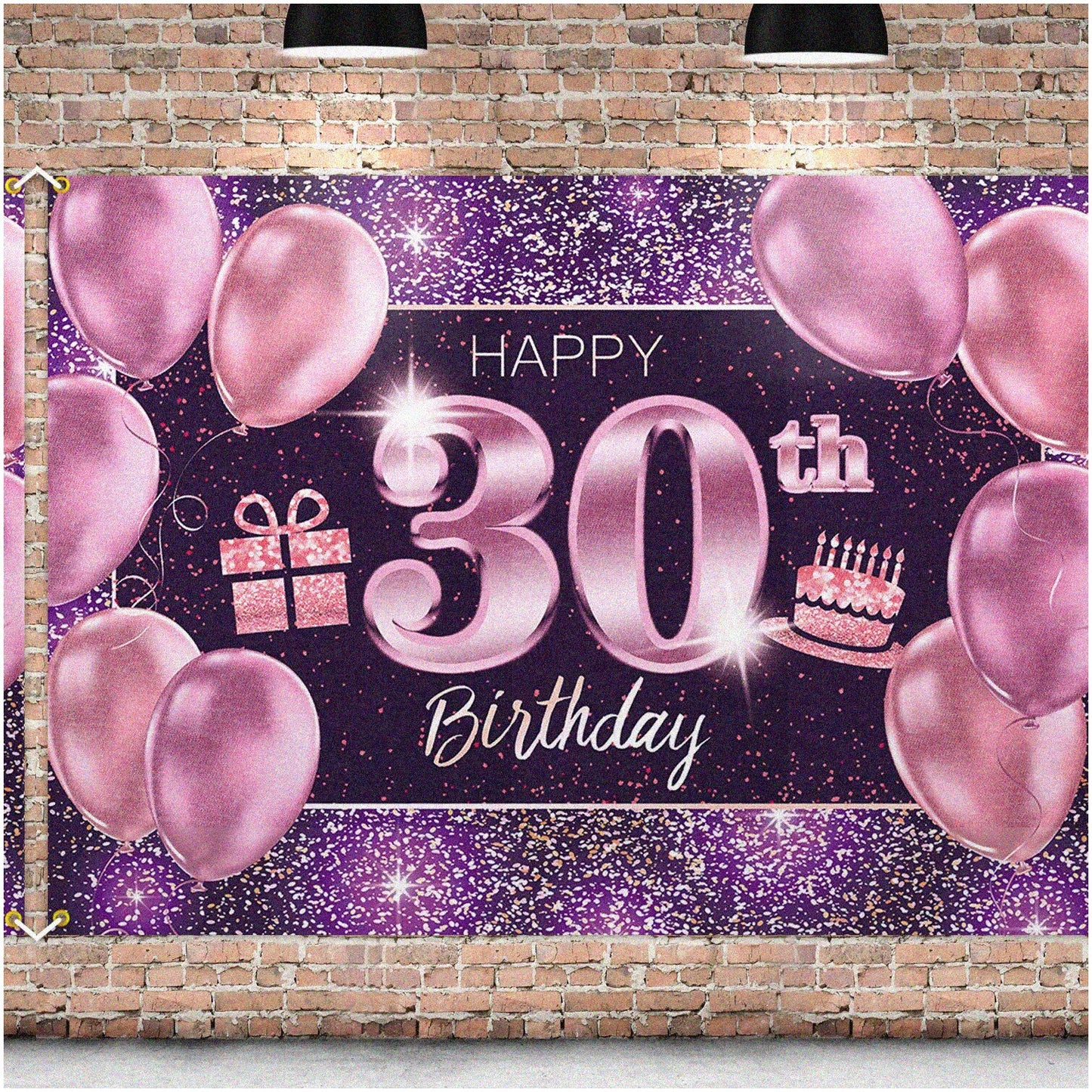 Sparkling Celebration 30th Birthday Backdrop 4x6ft Pink Purple Gold