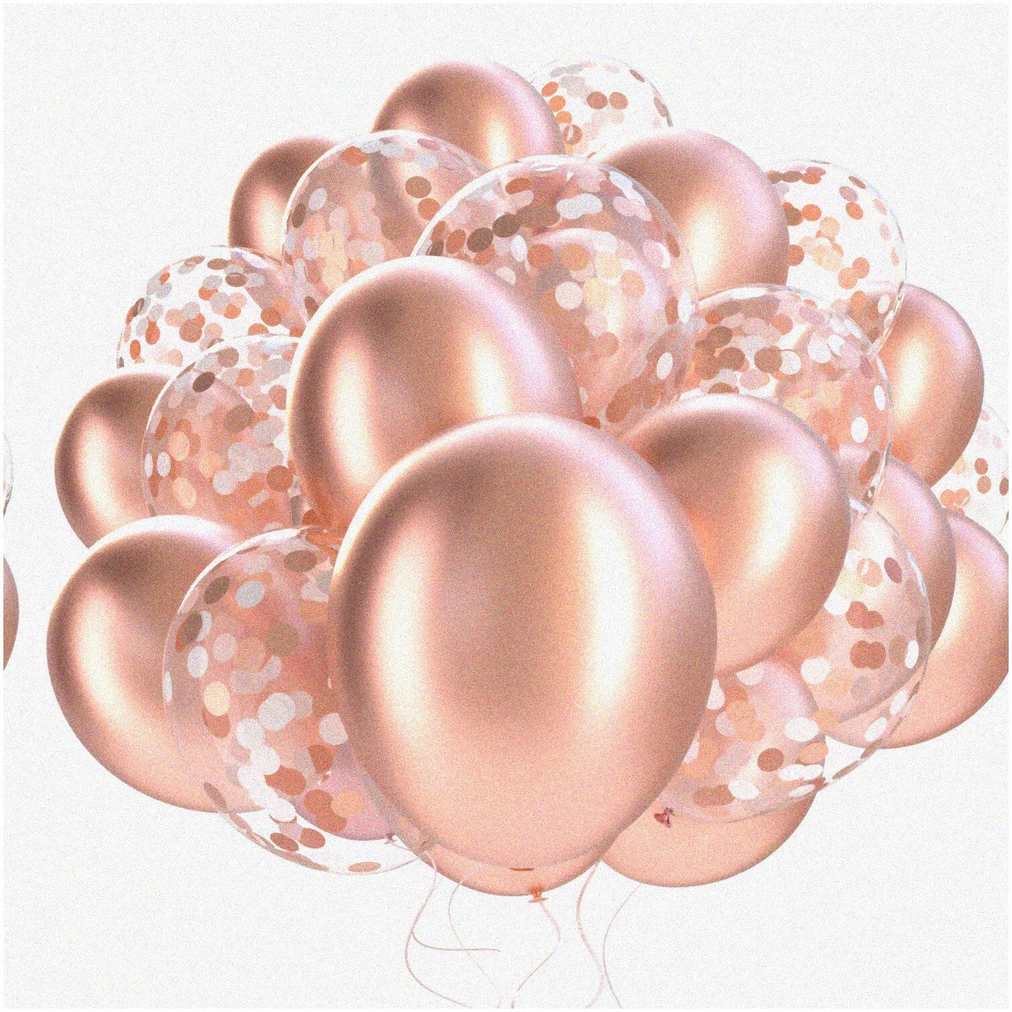 60 Rose Gold Confetti Balloons with Ribbons Set