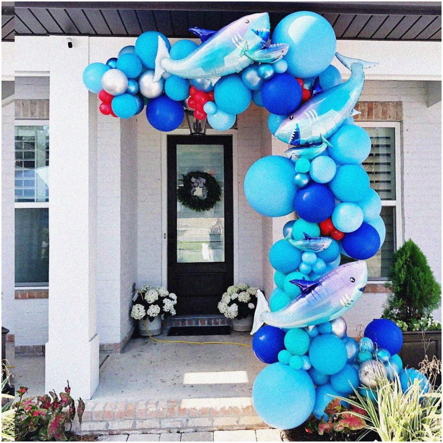 Underwater Balloon Garland Kit with Sharks, Blue, Silver, Red
