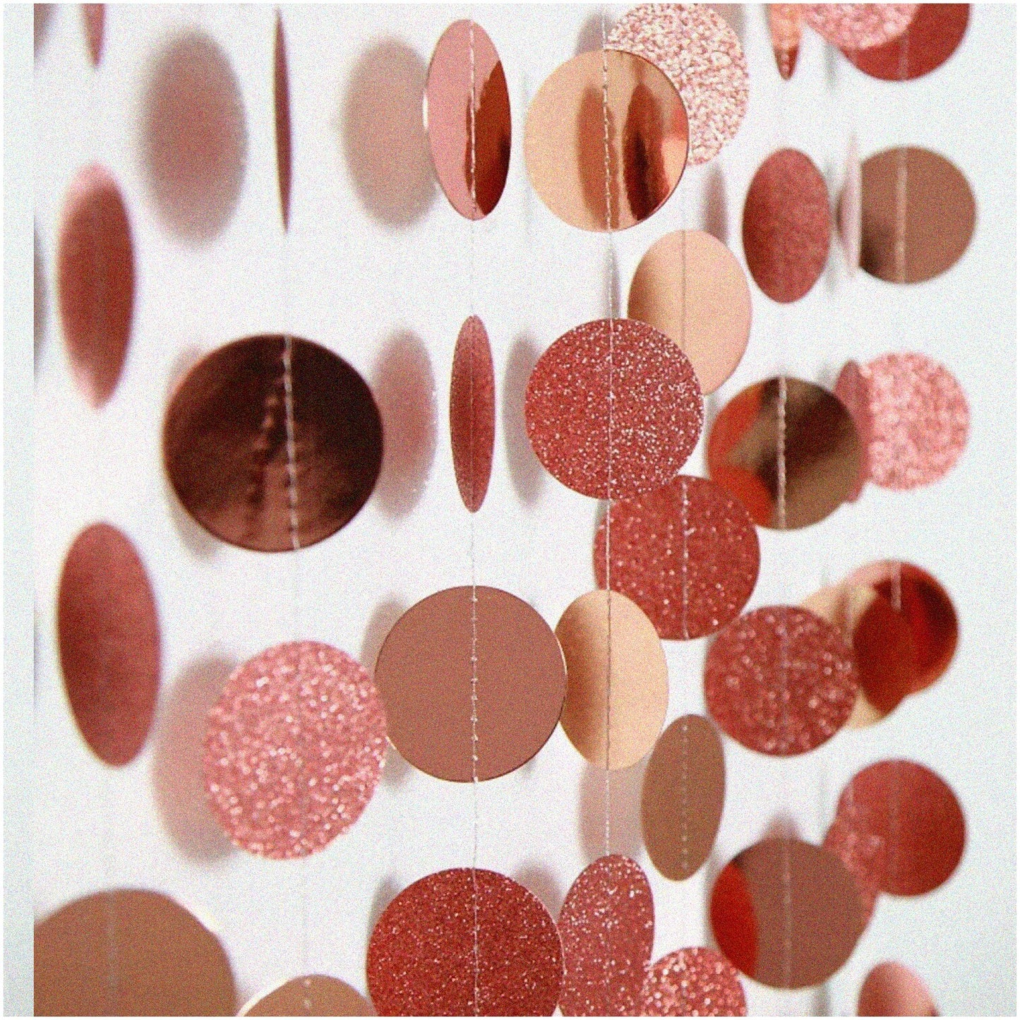 Glitter Rose Gold Circle Dots Garland 52ft