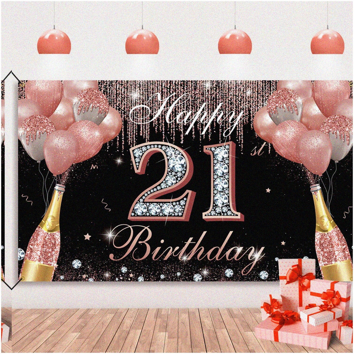 21st Birthday Rose Gold Yard Sign & Backdrop Set