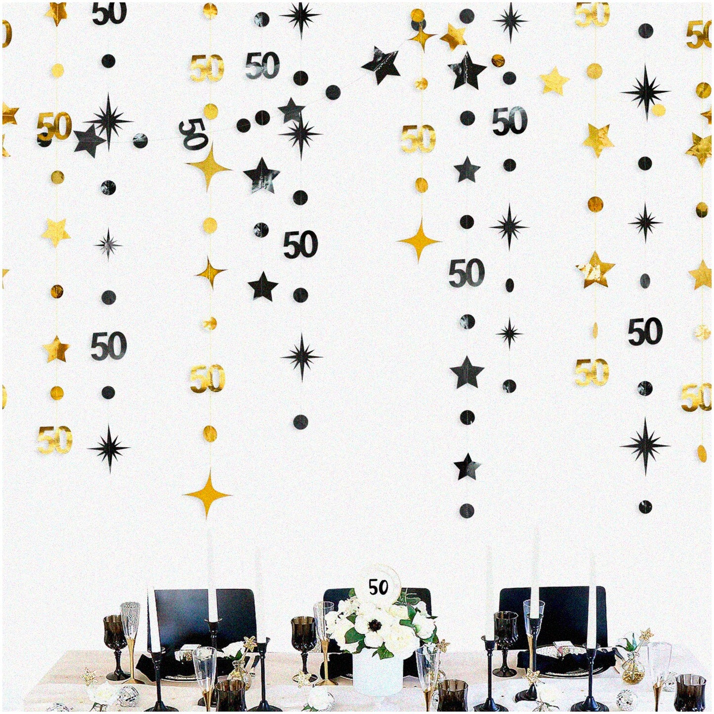 Black Gold 50th Birthday Decorations Garland Streamer Banner