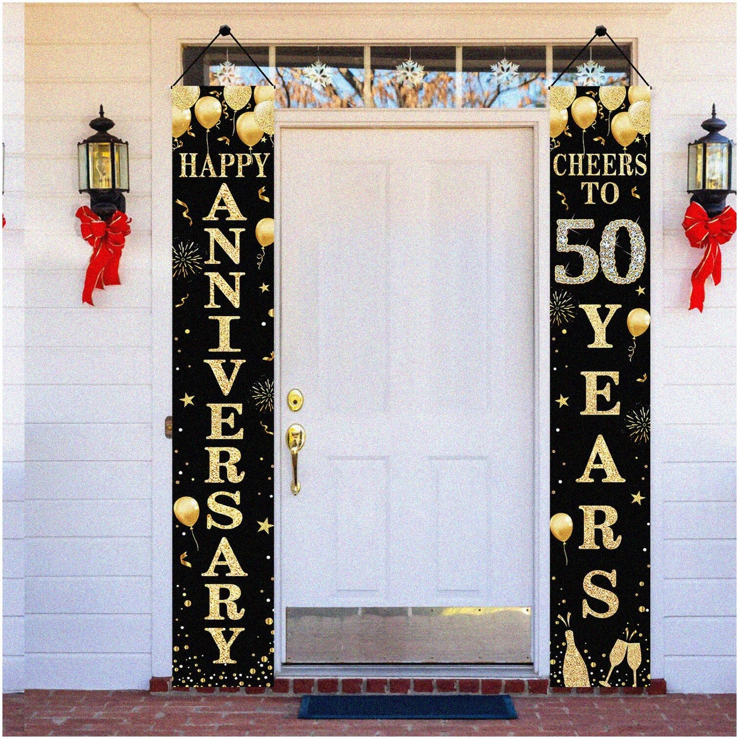 Golden Jubilee 50th Wedding Anniversary Door Banner Set Black Gold