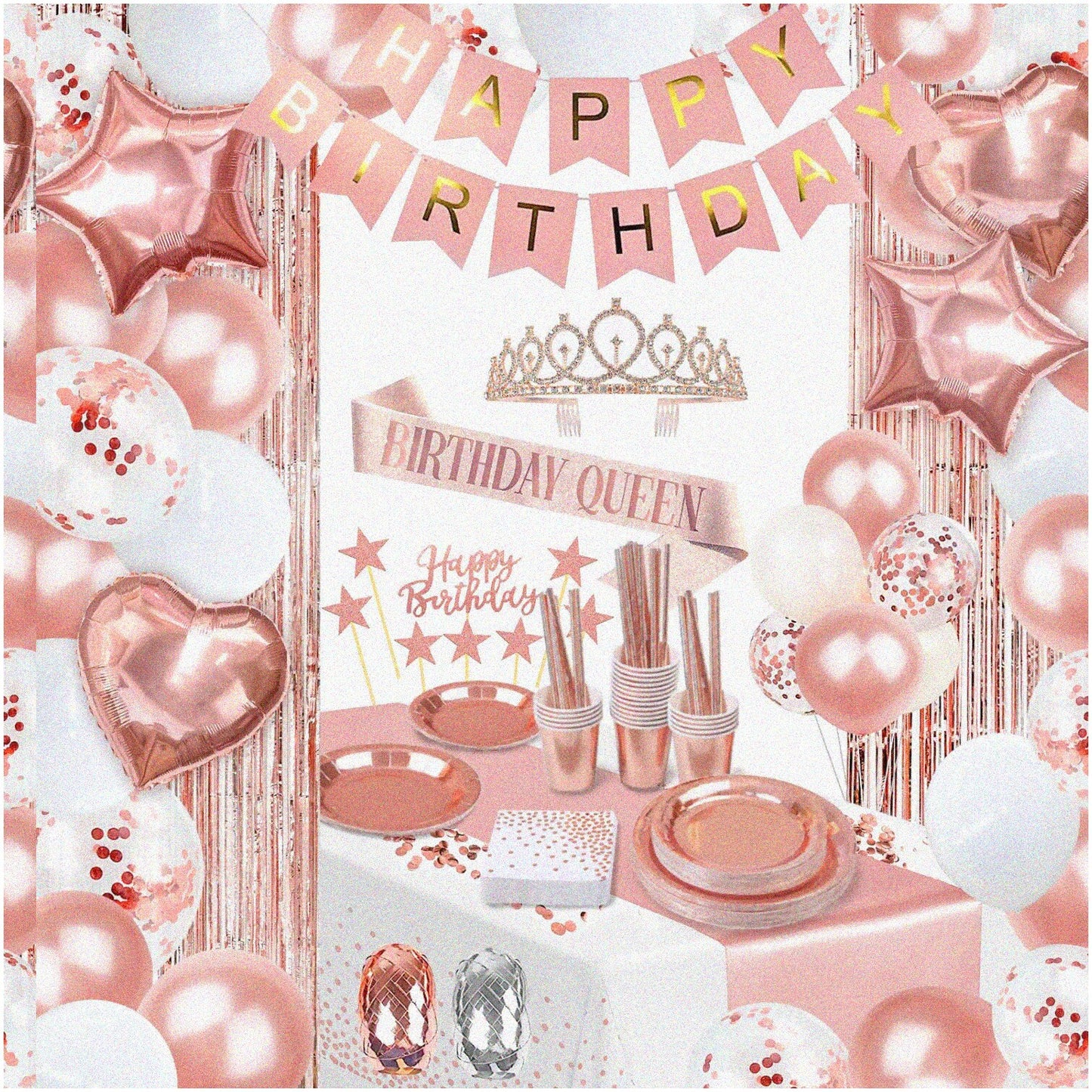 Rose Gold Birthday Party Kit 253 Pcs for 25 Guests
