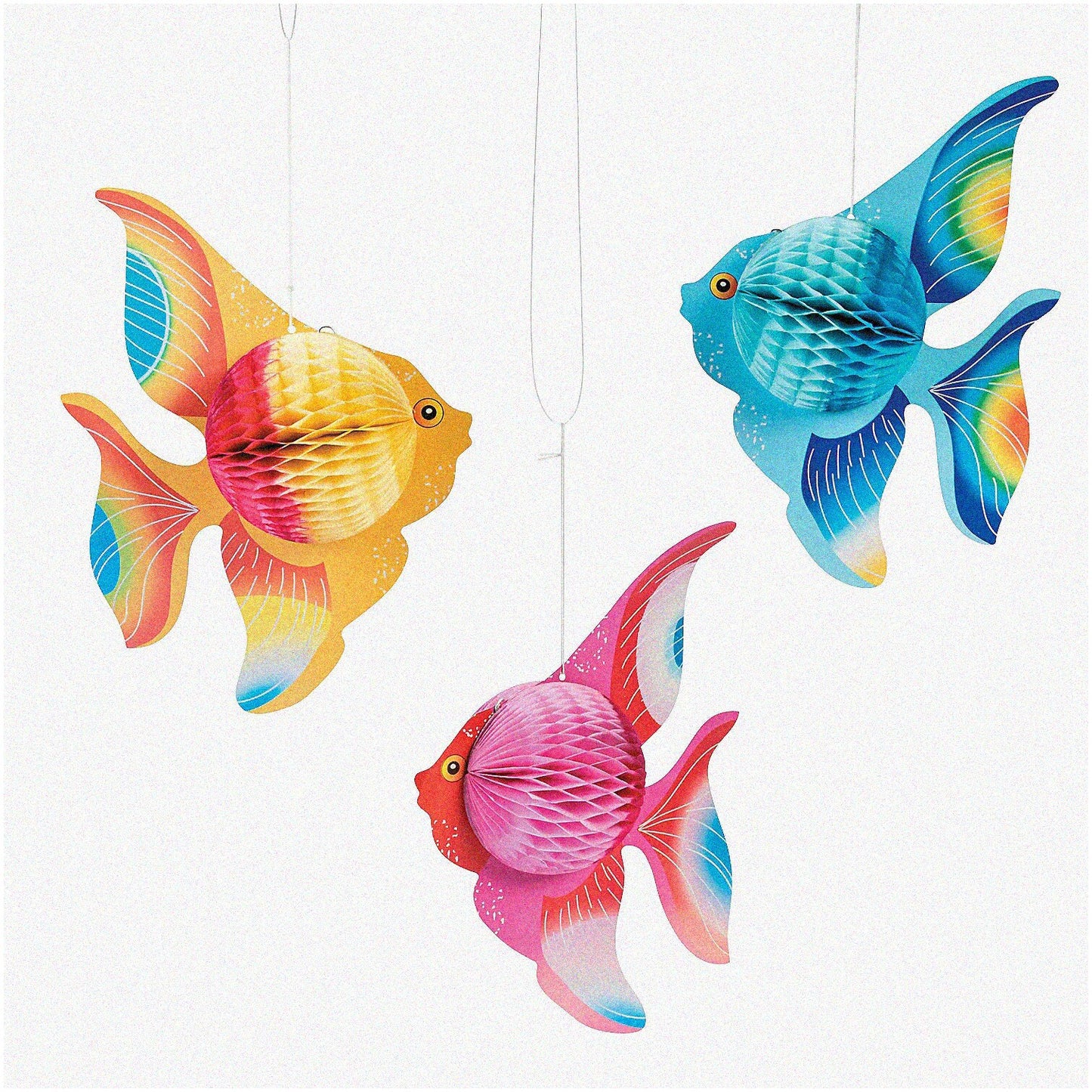 6 pcs Tissue Fish Decorations, Vibrant, 10-inch