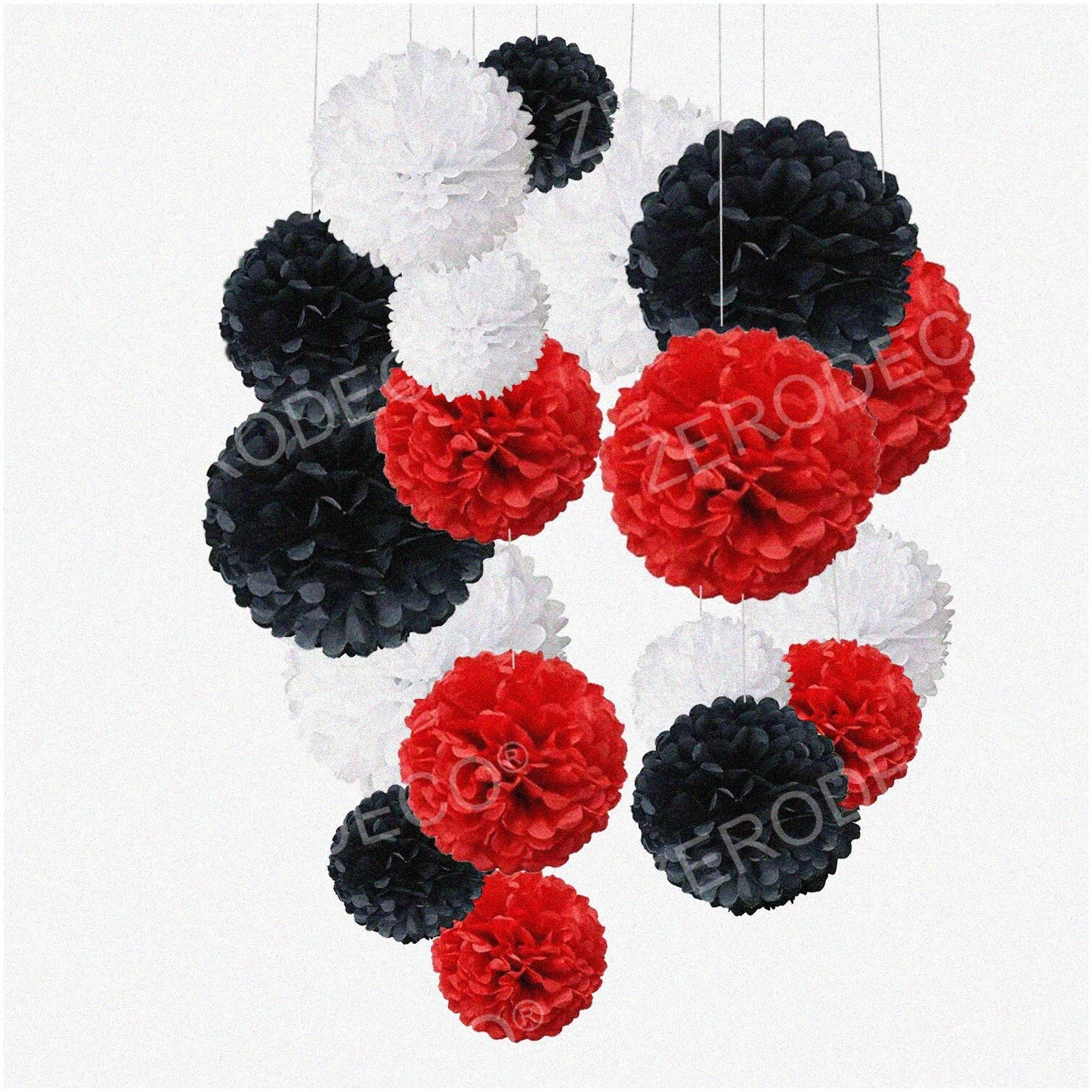 18 Pcs Tissue Paper Pom Poms Red Black White