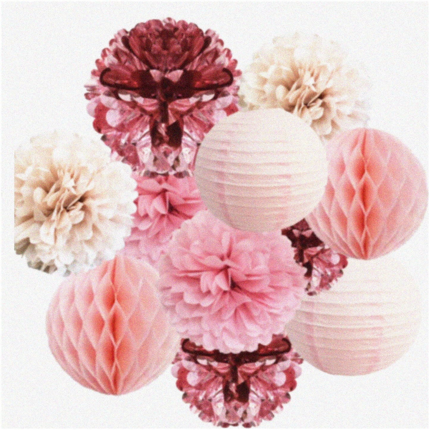 Vibrant Hanging Decorations Set with Tissue Paper Pom Poms and Lanterns