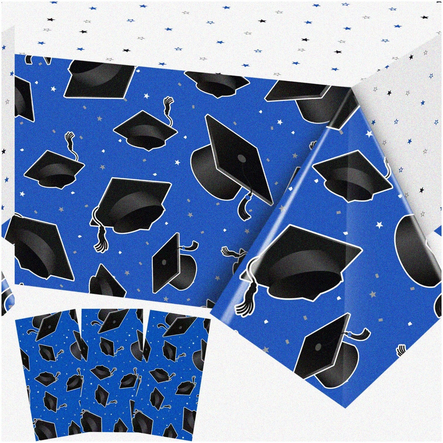 Graduation Party Plastic Tablecloth Set 54x108 Inches 3-Piece