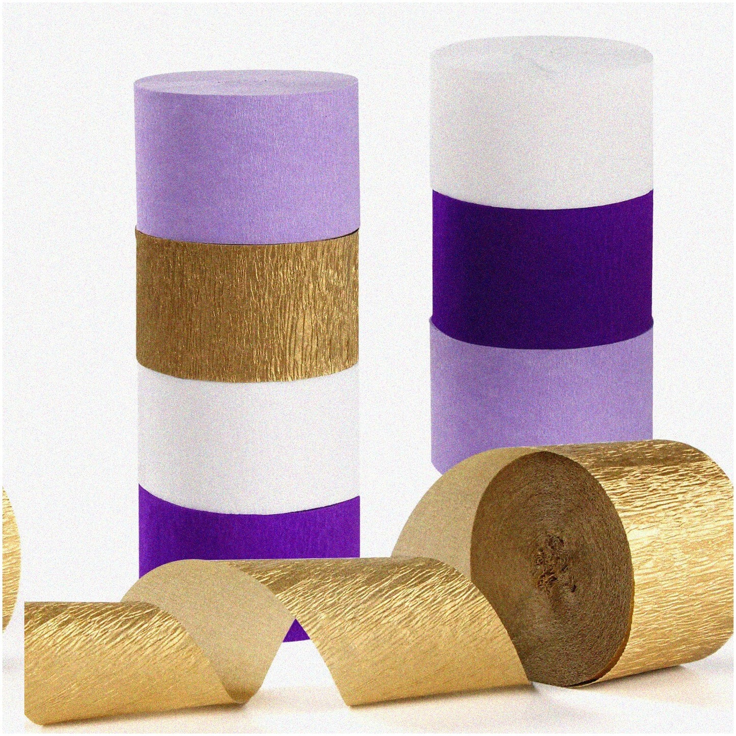 8 Rolls Crepe Paper Streamers White Purple Lavender