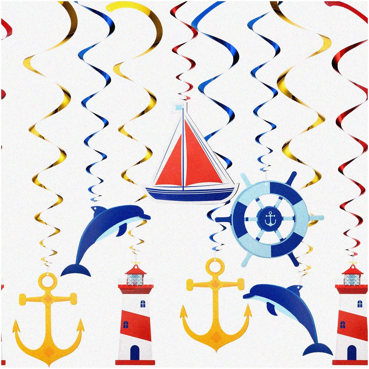 20 Nautical Sailor Hanging Swirls for Party Decorations