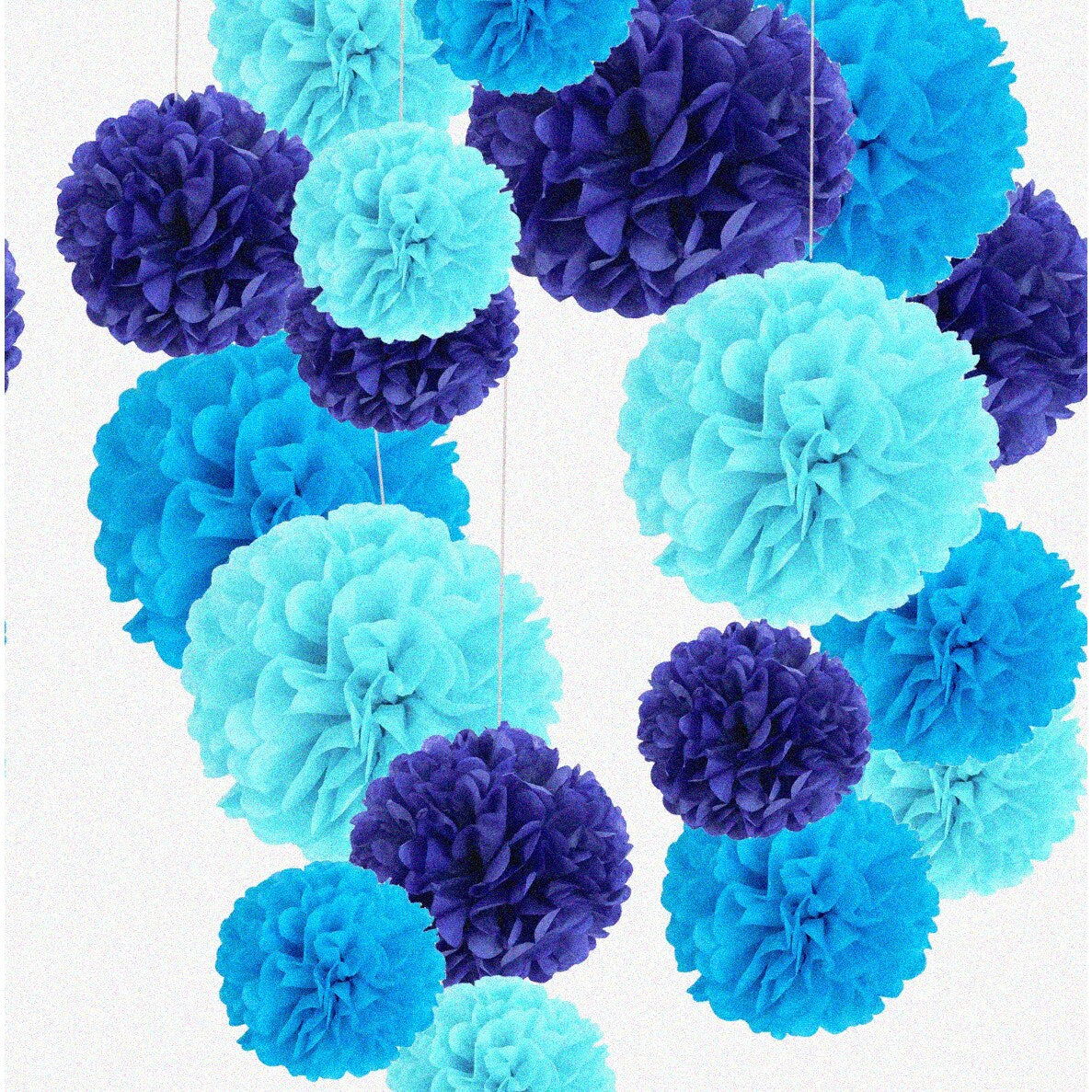 Paper Flower Ball Set, Sky Blue, Blue & Dark Blue, 18 pcs