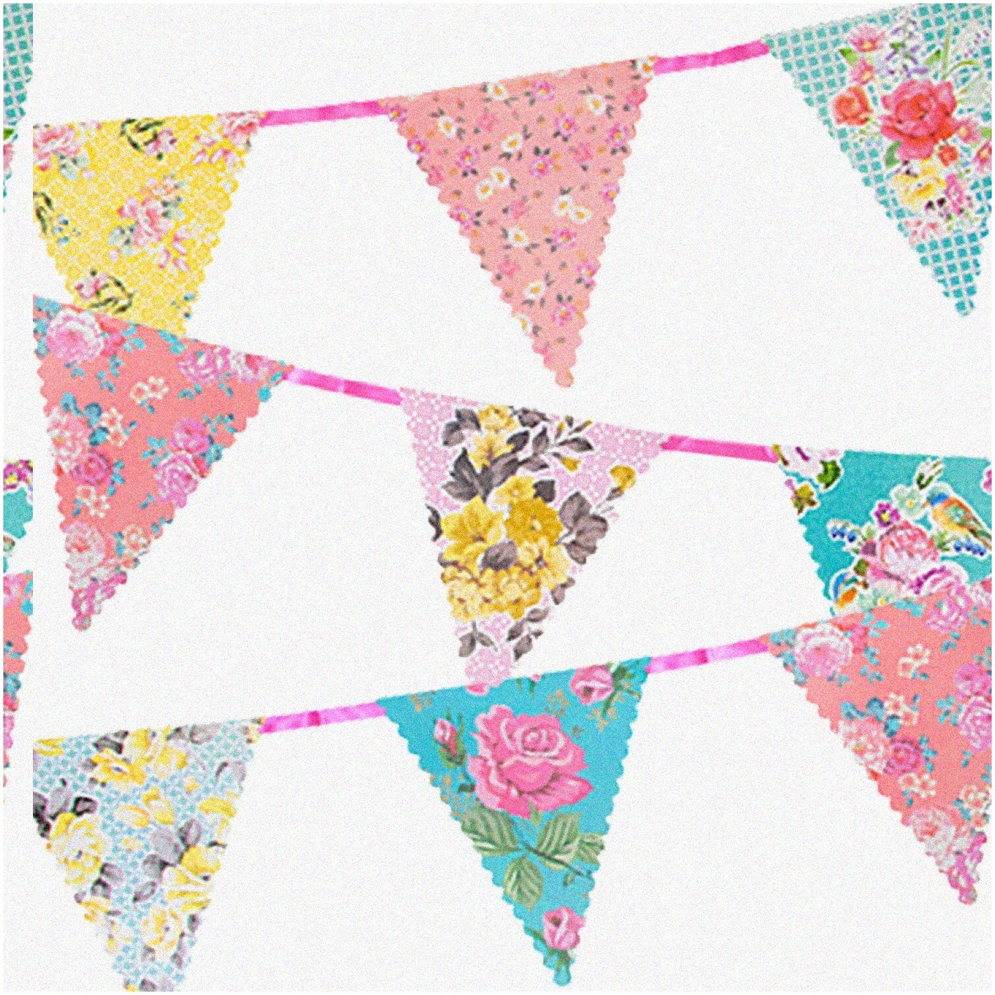 Vintage Floral Bunting Garland 13ft with 16 Pennants