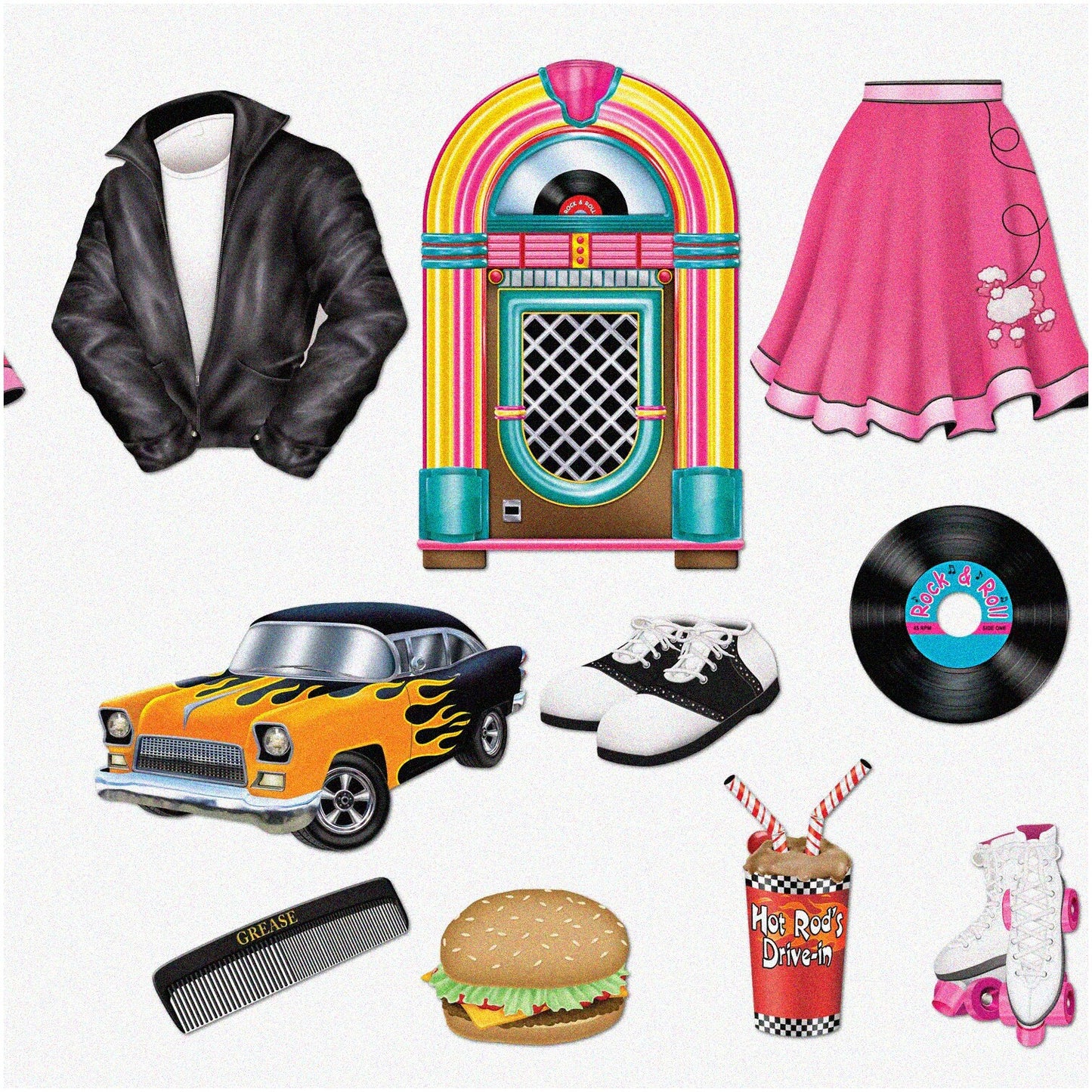 Retro Blast 50's Multicolor Party Decorations 10/Pkg