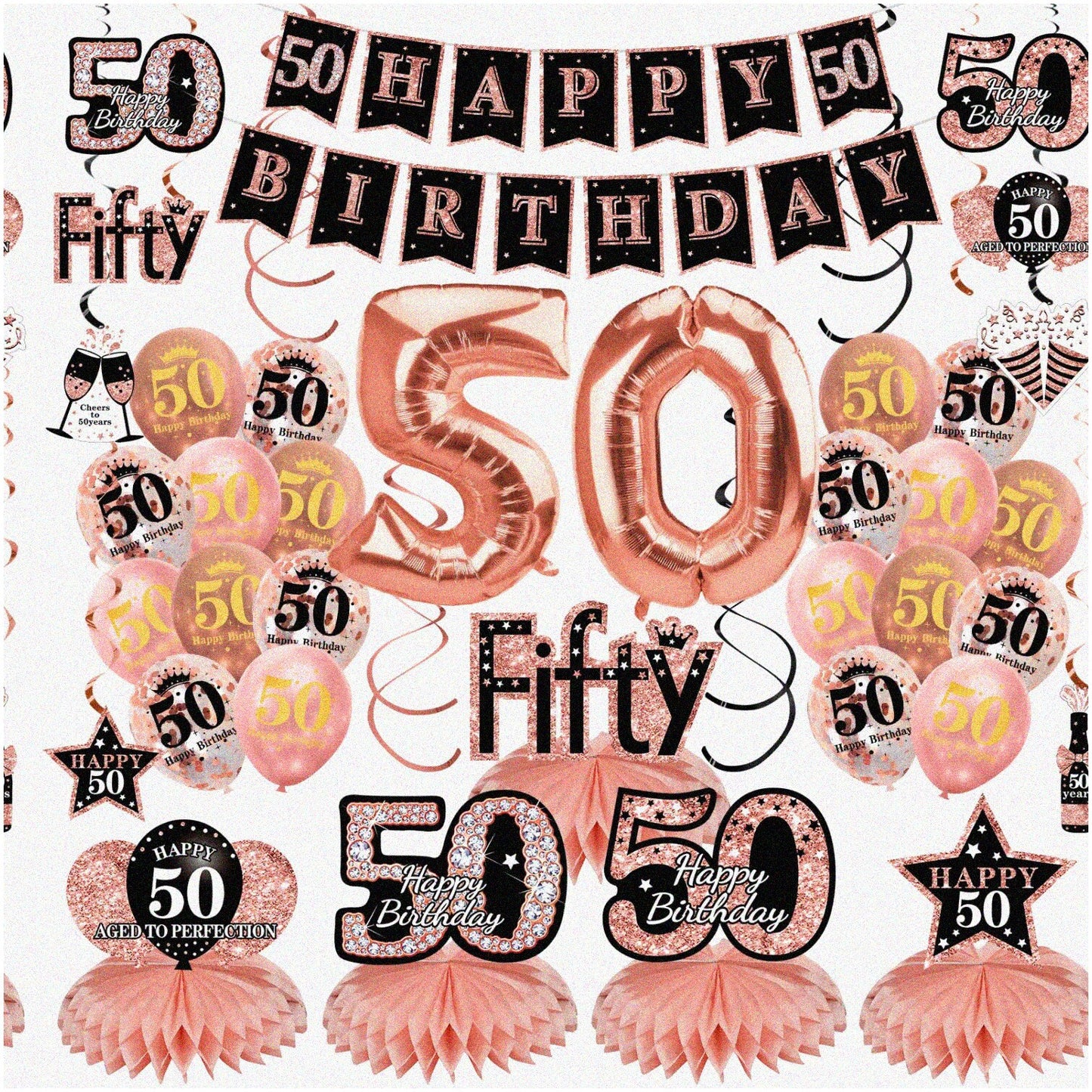 Golden Jubilee 34Pcs Rose Gold Birthday Decoration Kit