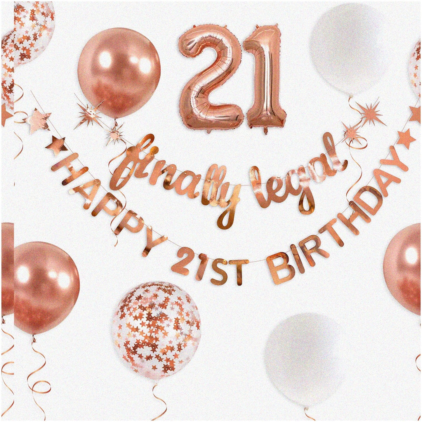 21st Birthday Celebration Kit with Rose Gold Banner, Balloons, Garland